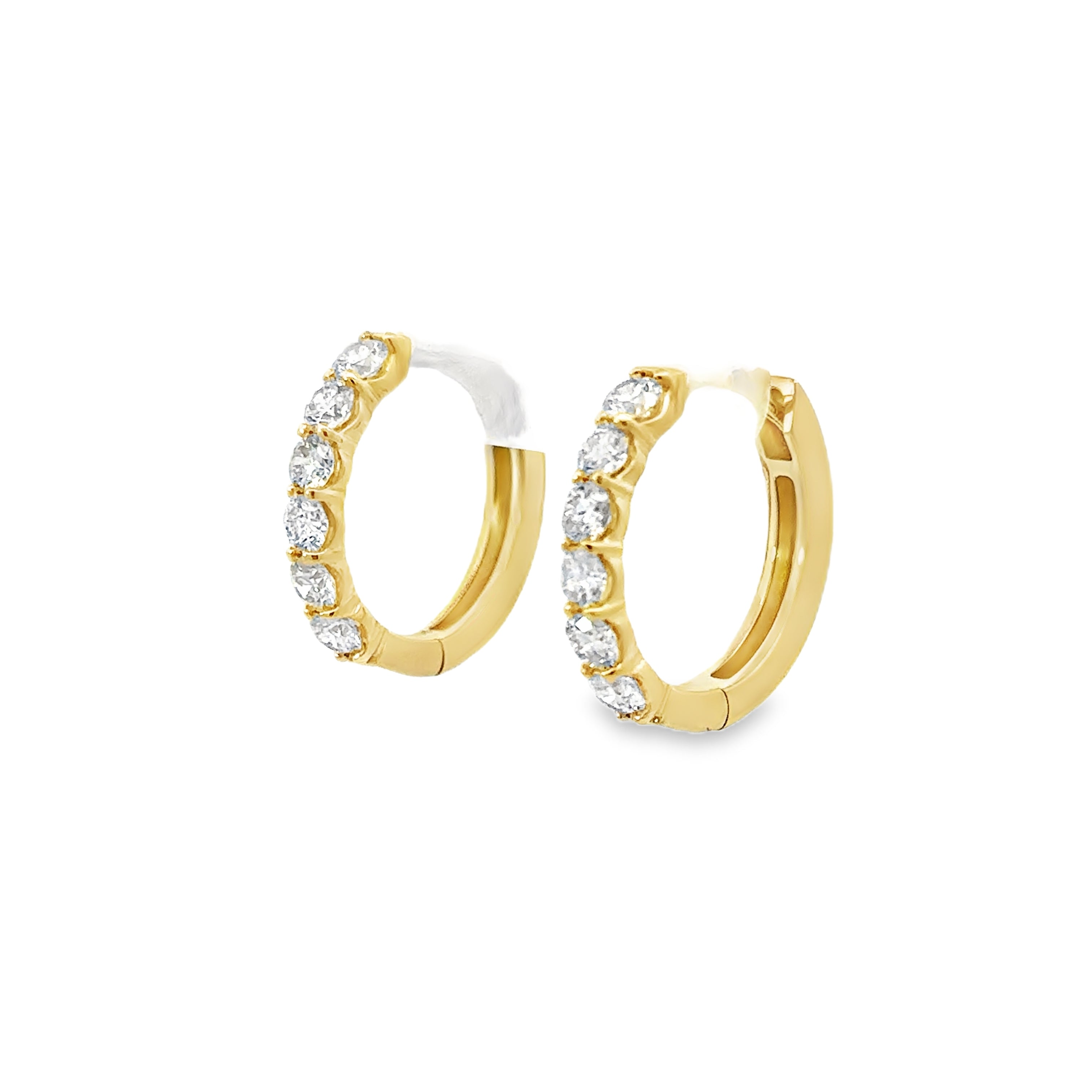 14K Yellow Gold 1CT. Diamond Huggie Hoop Earrings