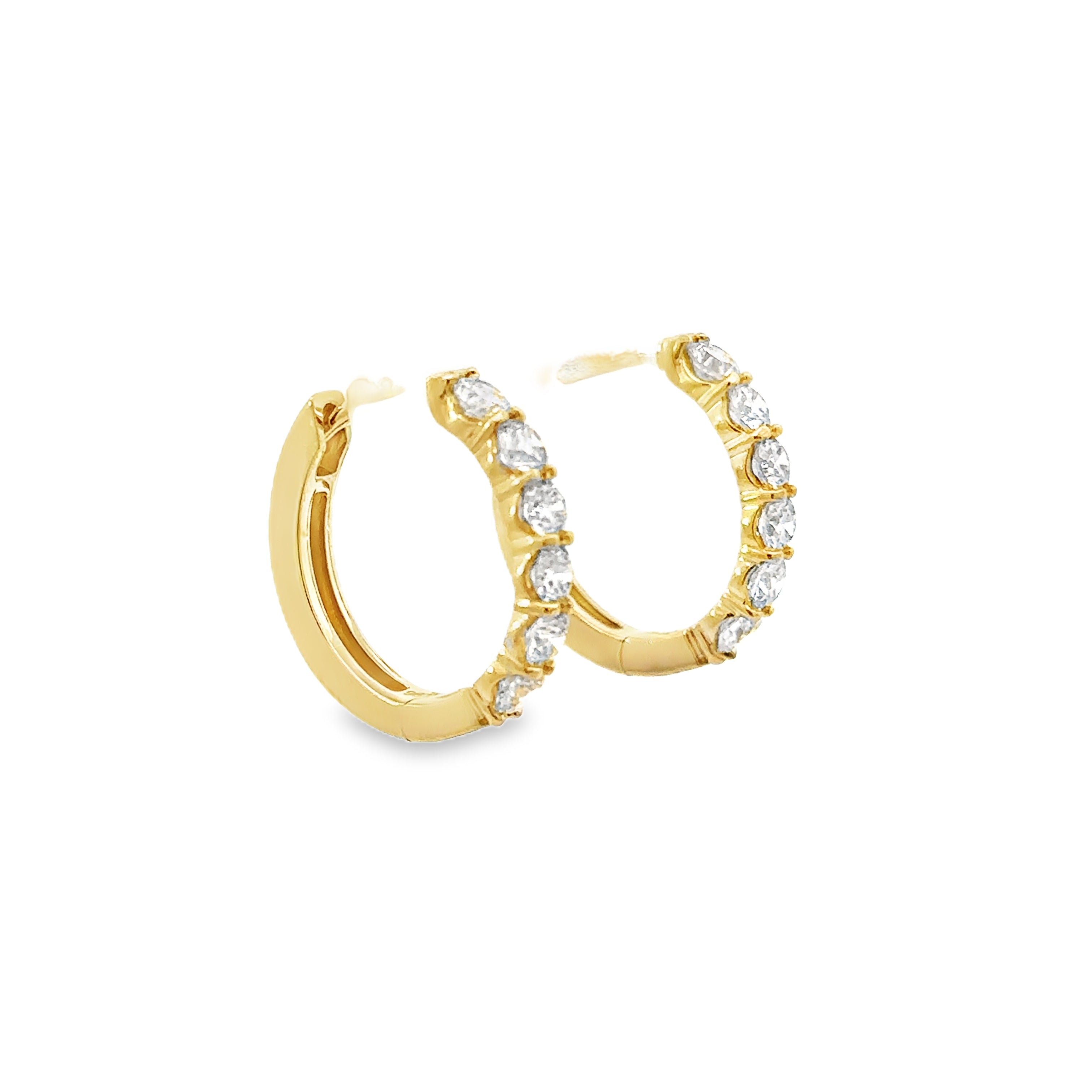 14K Yellow Gold 1CT. Diamond Huggie Hoop Earrings