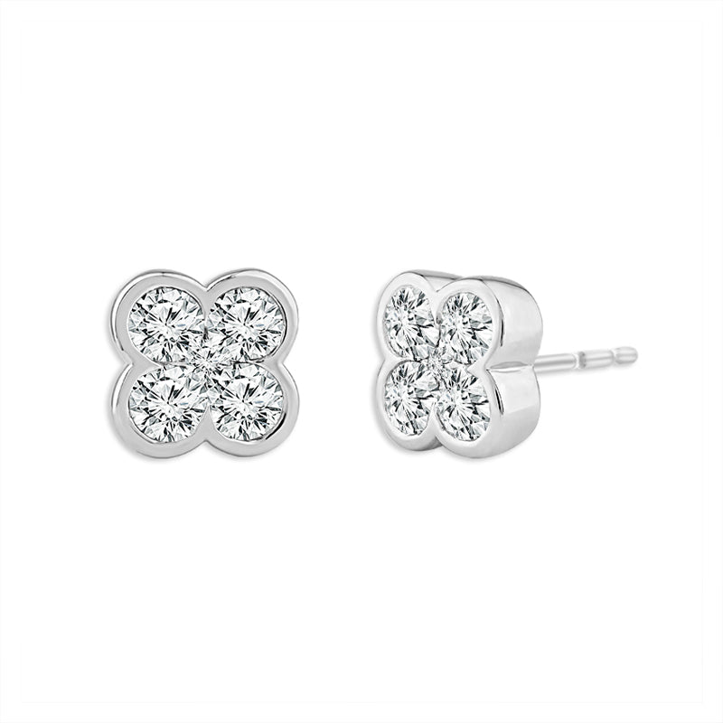 10k White Gold 1/2CT.Diamond Flower Stud Earrings