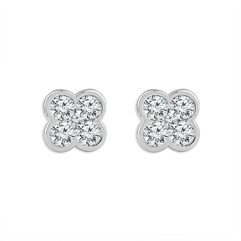 10k White Gold 1/2CT.Diamond Flower Stud Earrings