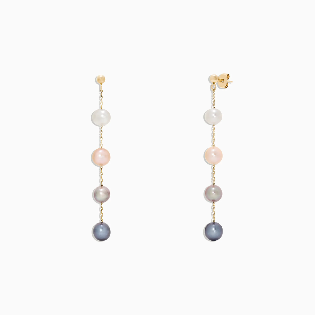 EFFY 14K Yellow Gold Multi-Color Round Cultured Pearl Dangle Stud Earrings