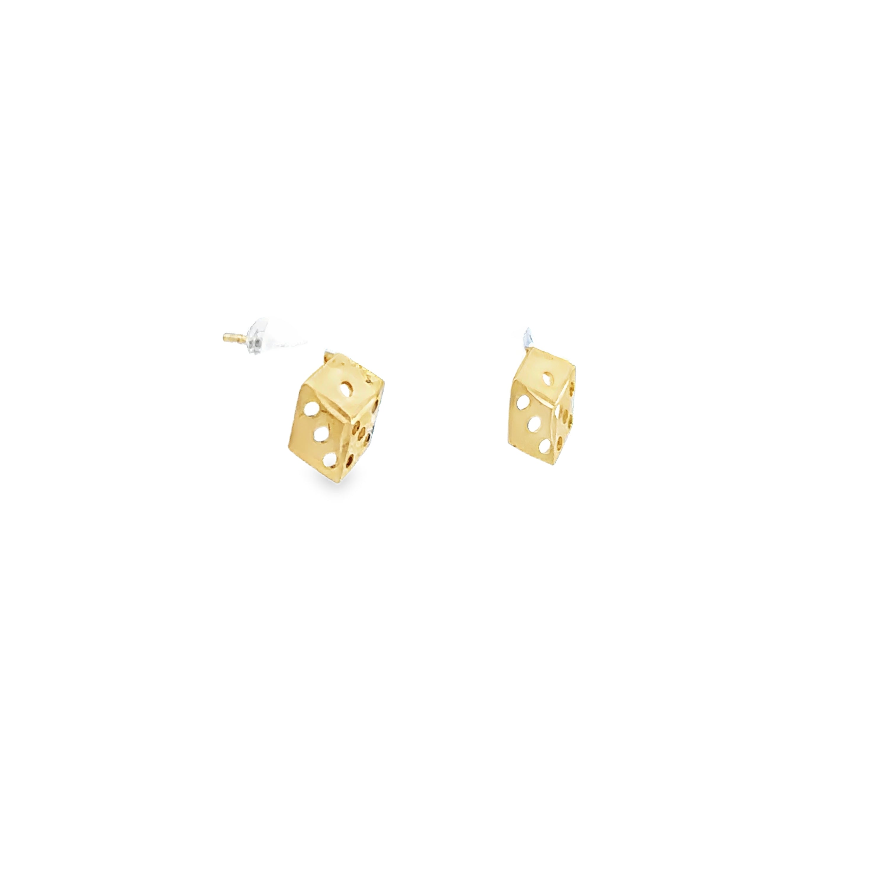 14K Yellow Gold Dice Stud Earrings