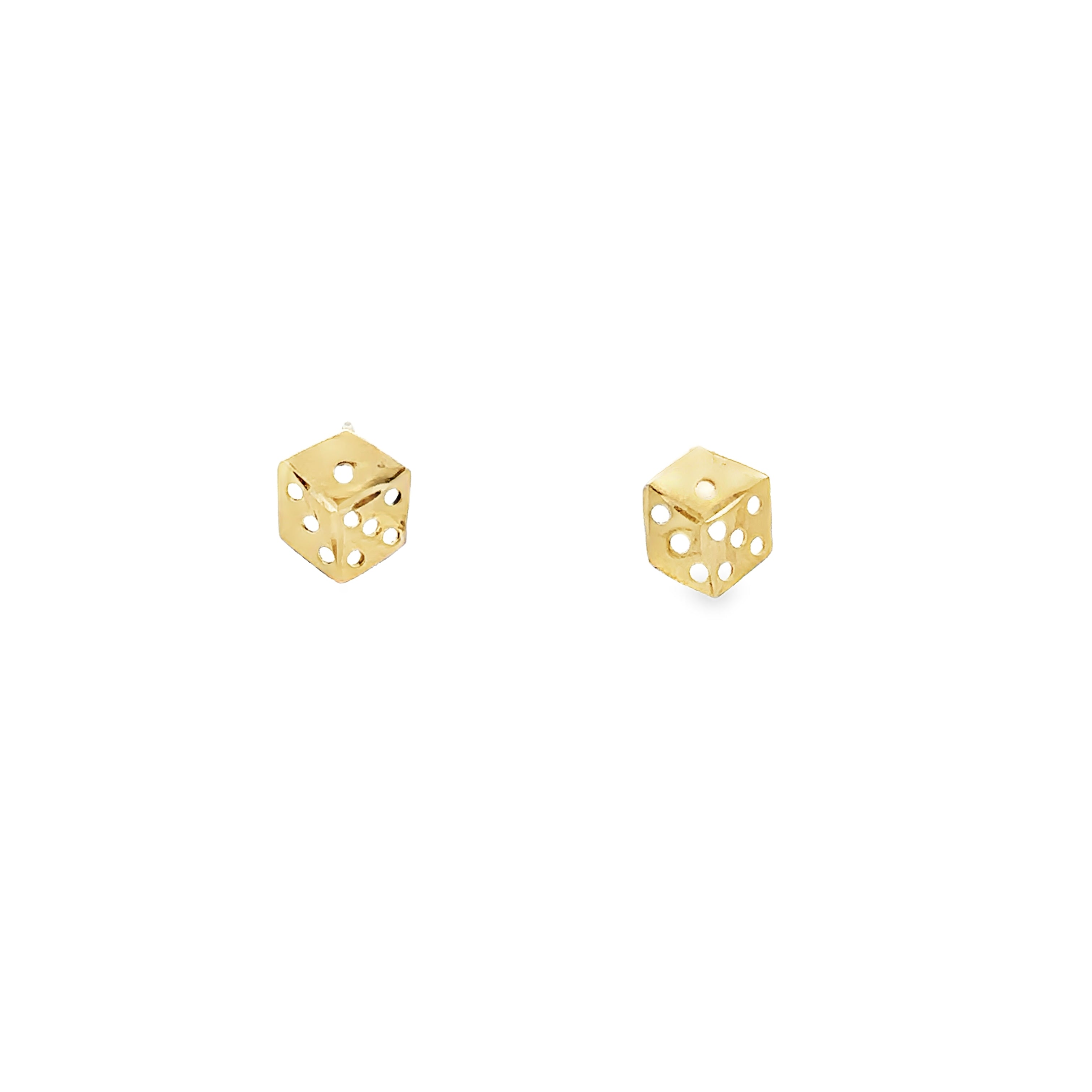 14K Yellow Gold Dice Stud Earrings