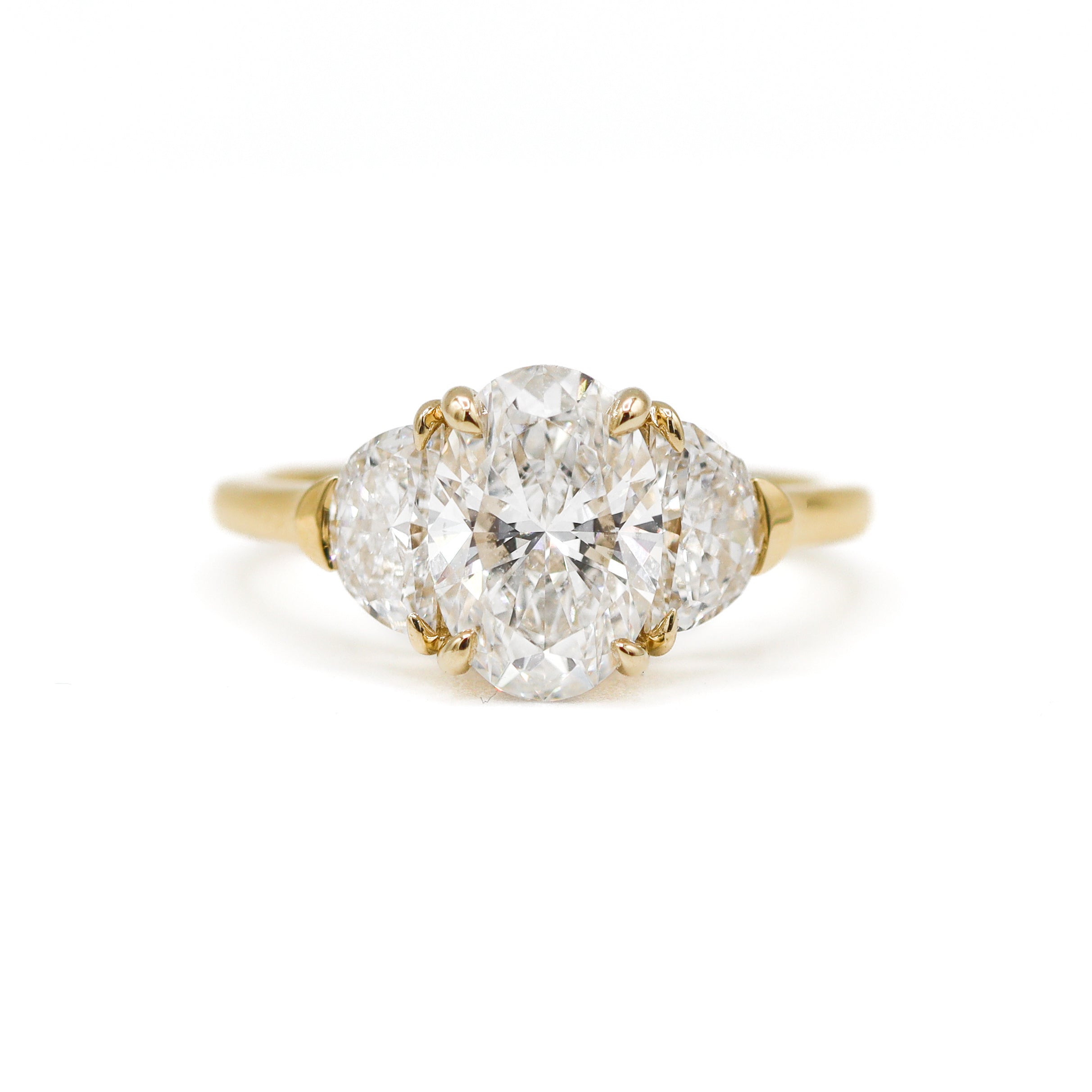 The "Selene" — 14K Yellow Gold 3.07CTW. Certified Oval-Cut Lab-Grown Diamond 3-Stone Engagement Ring