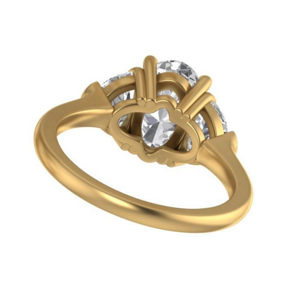 The "Selene" — 14K Yellow Gold 3.07CTW. Certified Oval-Cut Lab-Grown Diamond 3-Stone Engagement Ring