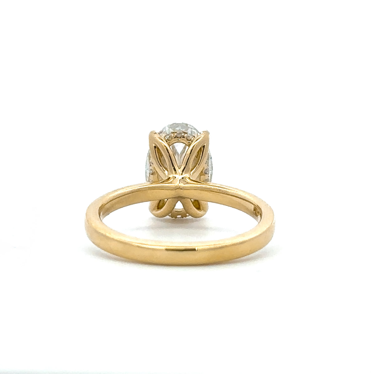 The "Estella" — 14K Yellow Gold 3.12CTW. Certified Oval-Cut Lab-Grown Diamond Hidden Halo Tulip Solitaire Engagement Ring
