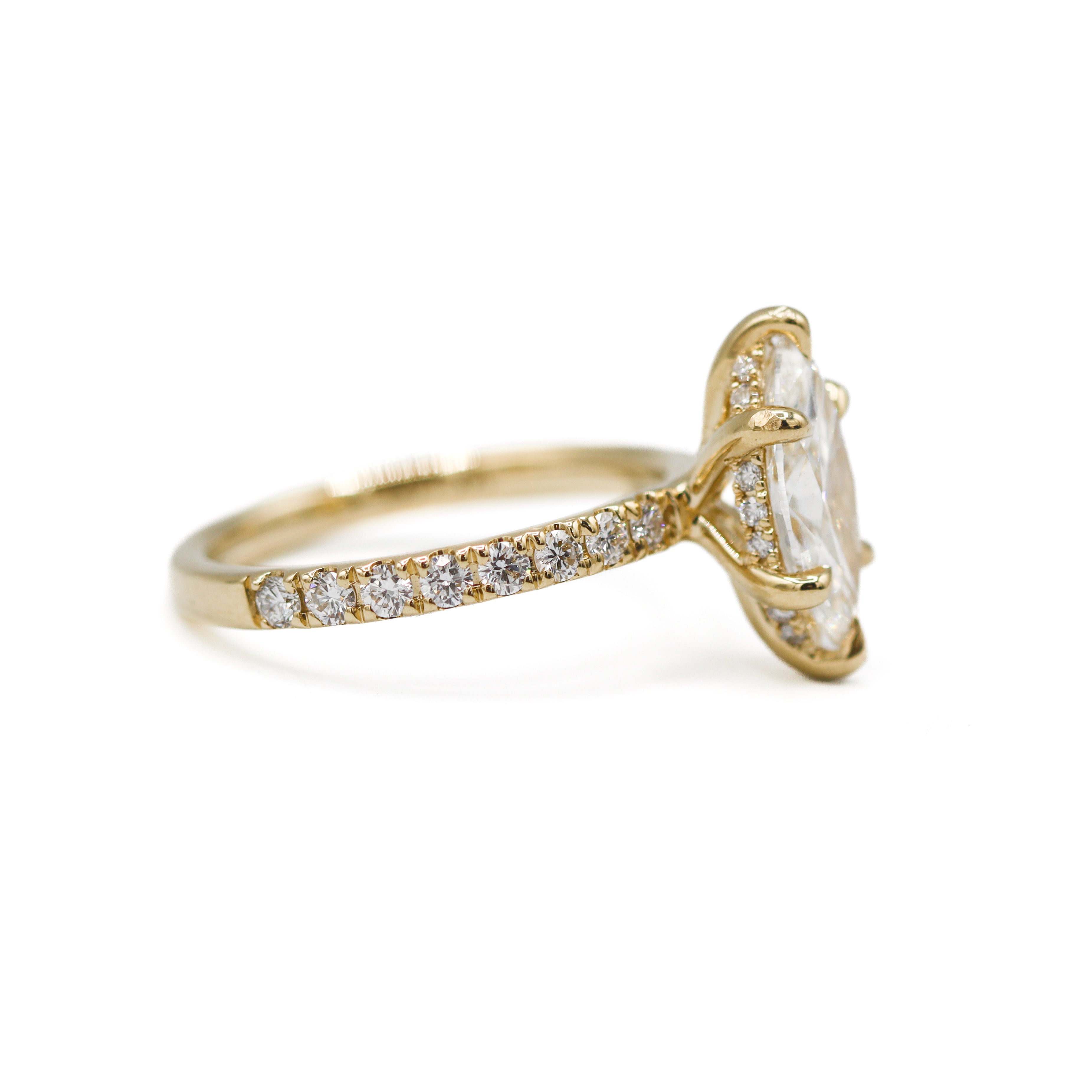 The "Raine" — 14K Yellow Gold Certified 2.57CTW. Marquise-Cut Lab-Grown Diamond Accented Engagement Ring