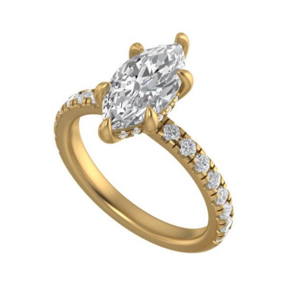 The "Raine" — 14K Yellow Gold Certified 2.57CTW. Marquise-Cut Lab-Grown Diamond Accented Engagement Ring