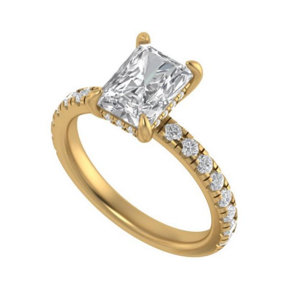 The "Elaine" — 14K Yellow Gold 2.60CTW. Certified Radiant-Cut Lab-Grown Diamond Accented Engagement Ring