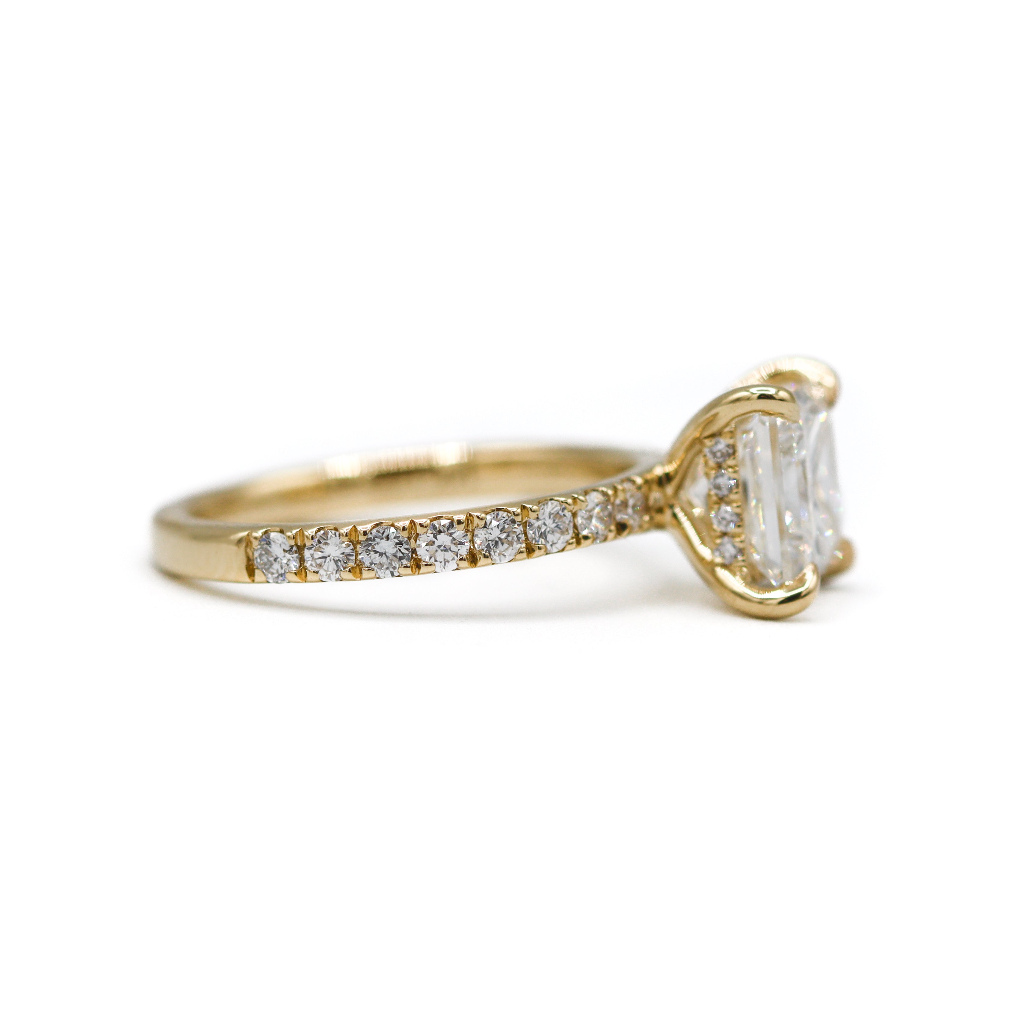 The "Vivian" — 14K Yellow Gold Certified 3.11CTW. Princess-Cut Lab-Grown Diamond Accented Engagement Ring