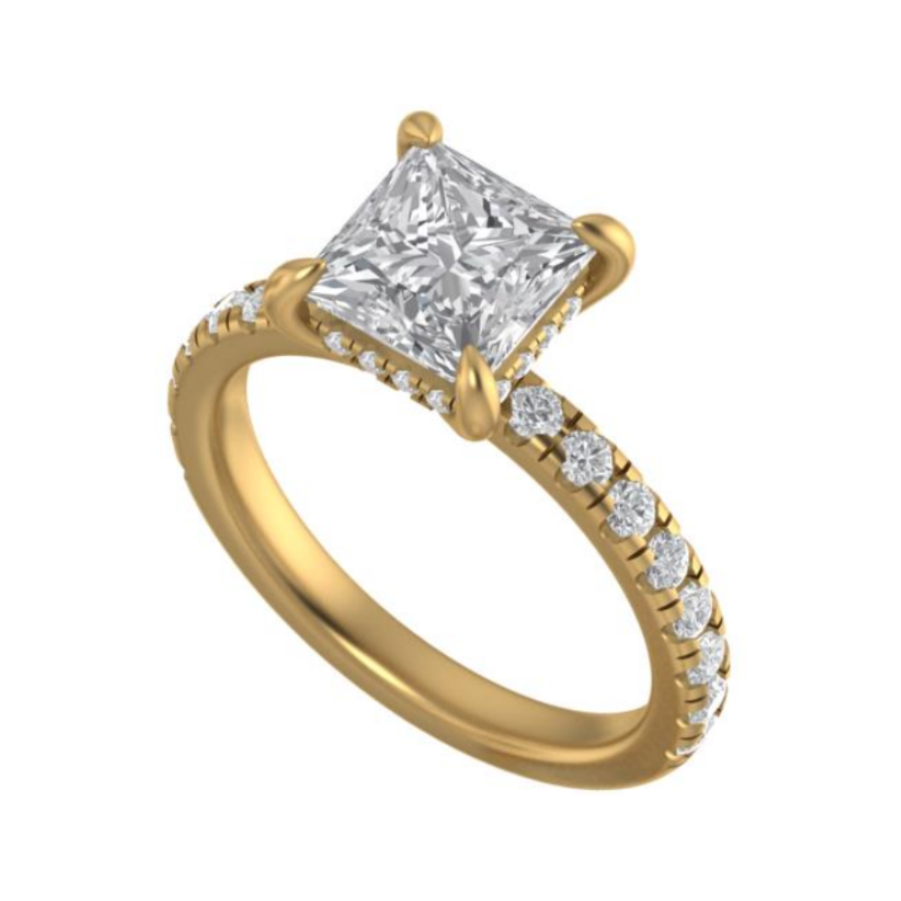 The "Vivian" — 14K Yellow Gold Certified 3.11CTW. Princess-Cut Lab-Grown Diamond Accented Engagement Ring