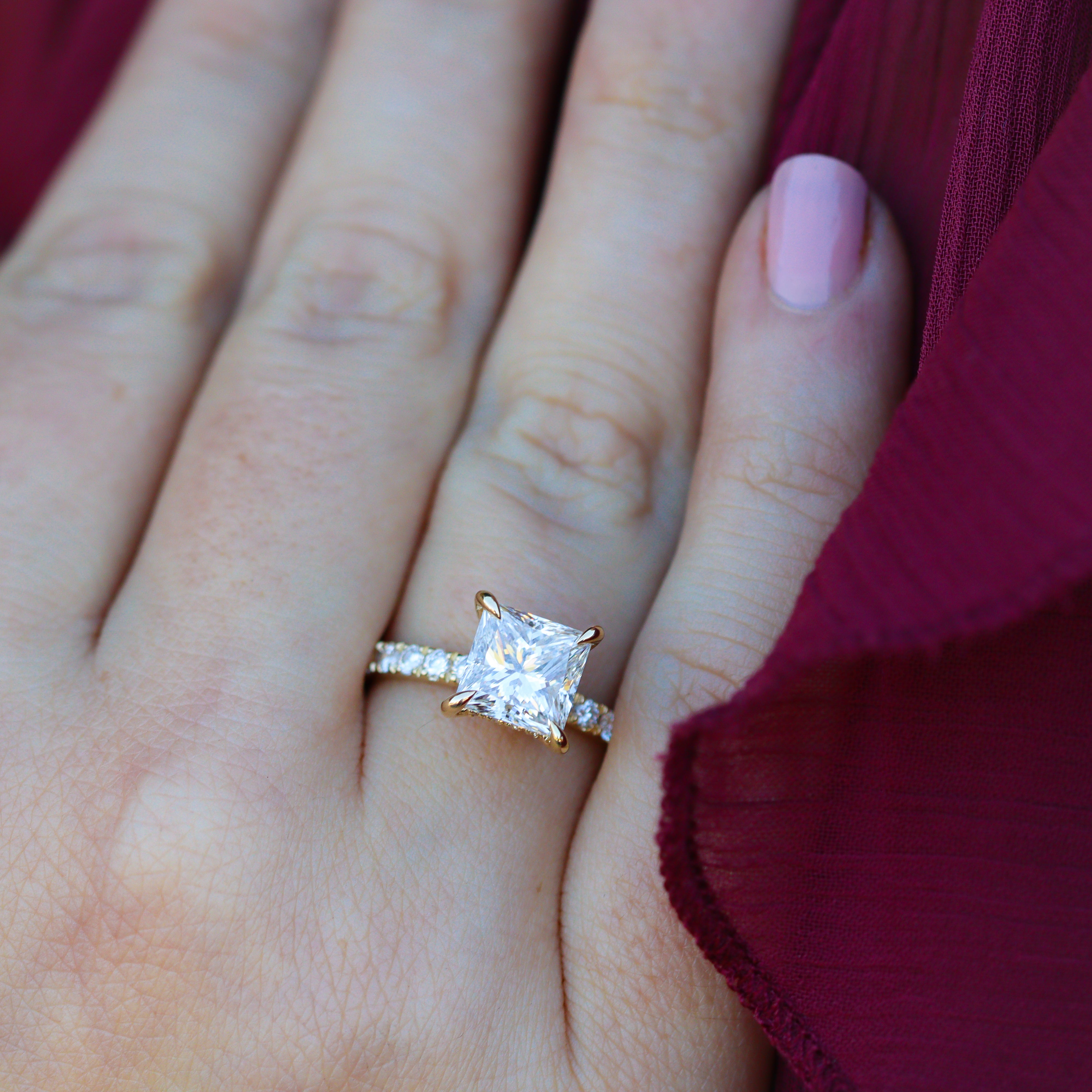 The "Vivian" — 14K Yellow Gold Certified 3.11CTW. Princess-Cut Lab-Grown Diamond Accented Engagement Ring