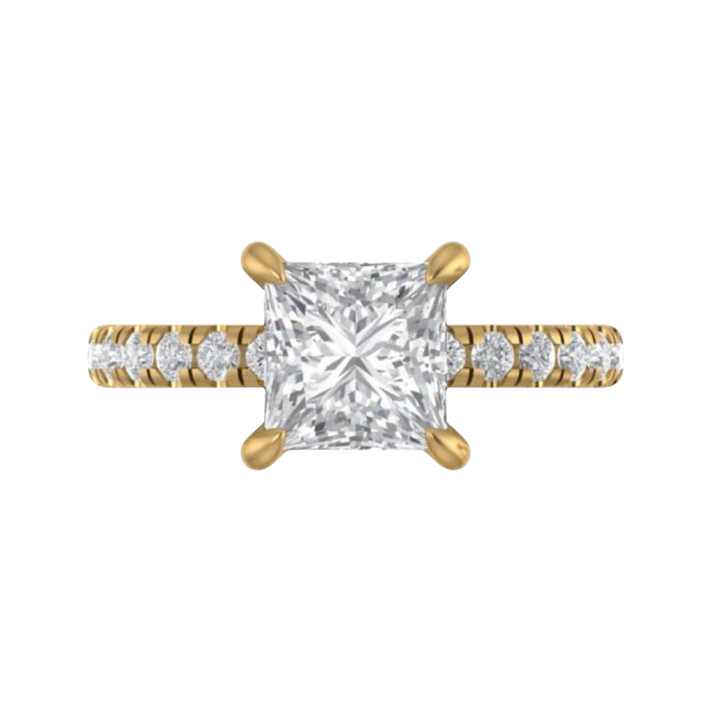 The "Vivian" — 14K Yellow Gold Certified 3.11CTW. Princess-Cut Lab-Grown Diamond Accented Engagement Ring