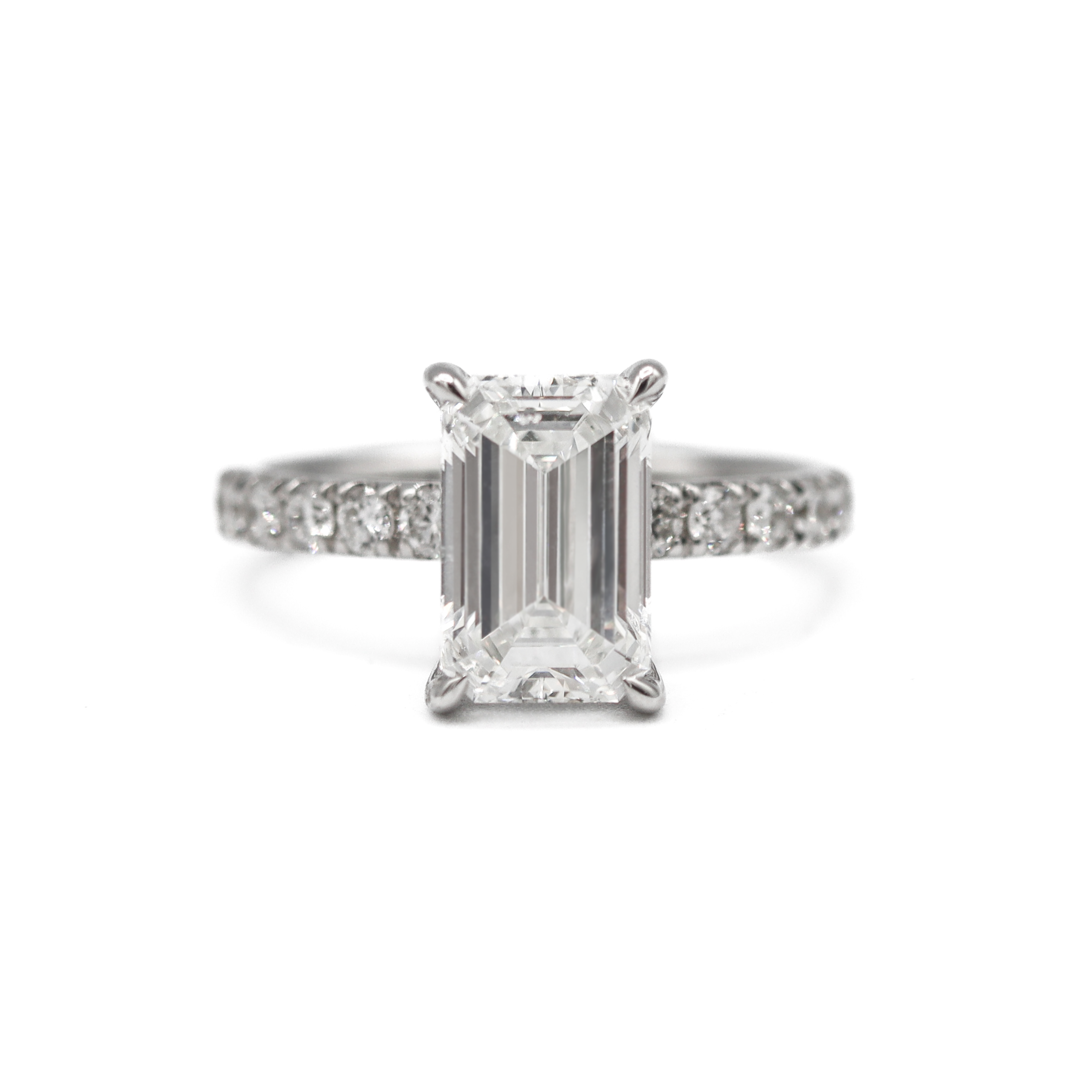 The "Maggie" — 14K White Gold 3.74CTW. Certified Emerald-Cut Lab-Grown Diamond Accented Engagement Ring