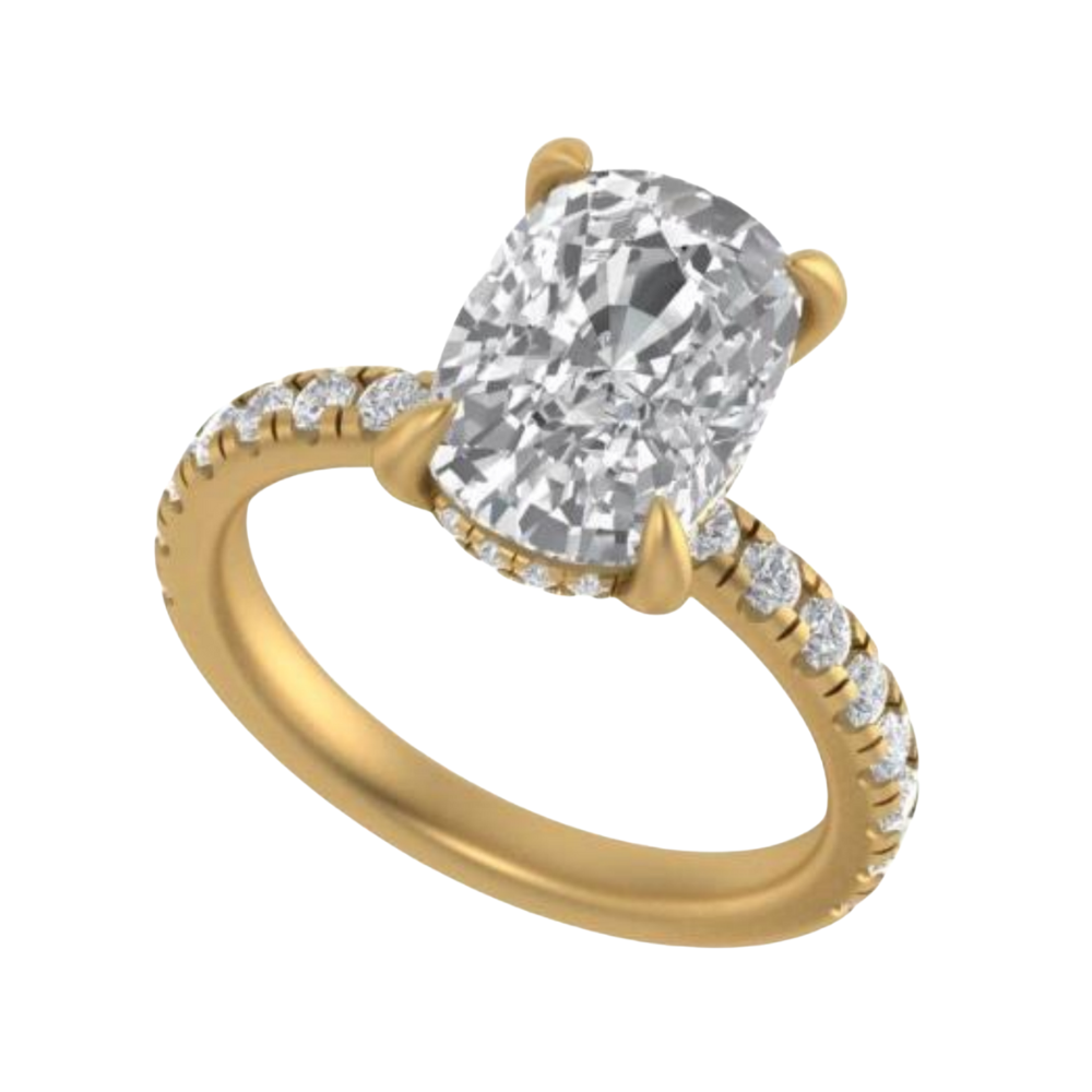 The "Faith" — 14K Yellow Gold 4.73CTW. Certified Elongated-Cushion Lab-Grown Diamond Accented Engagement Ring
