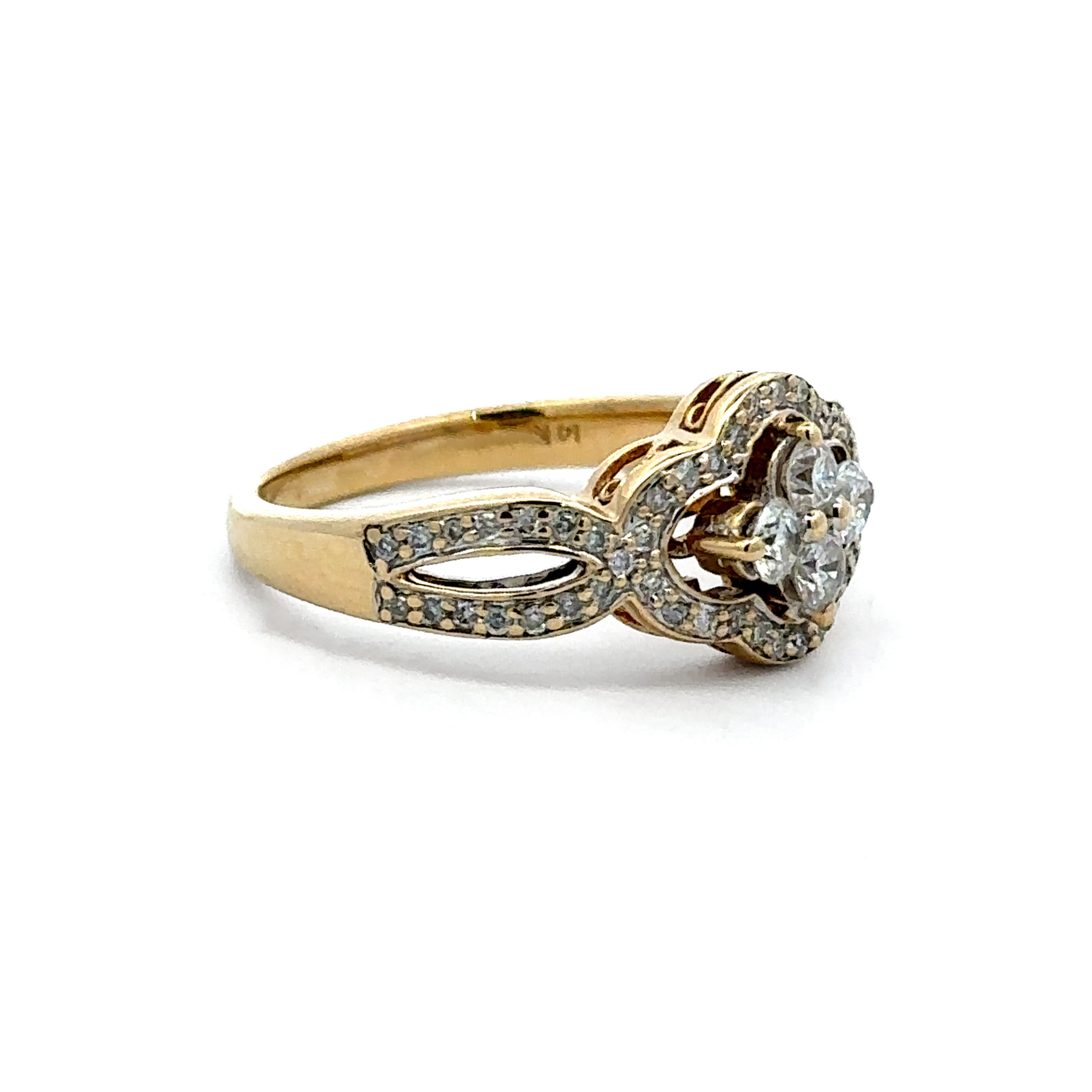 Yellow Gold diamond ring on a white background