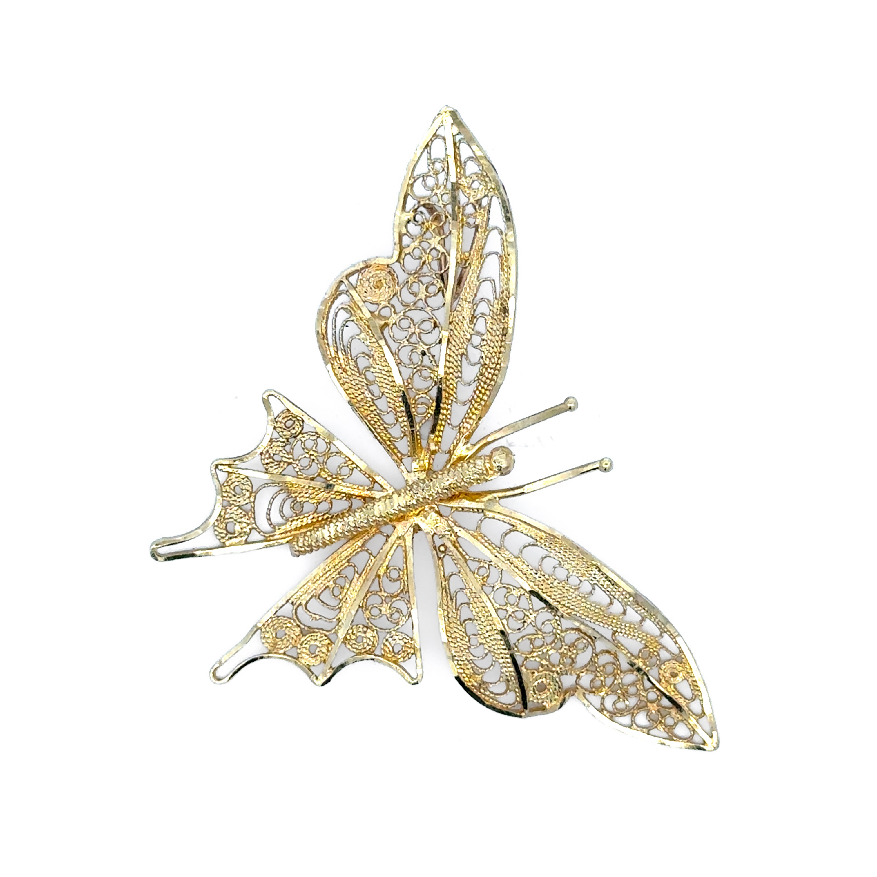 Estate Collection: 14K Yellow Gold Filigree Butterfly Pendant without Chain