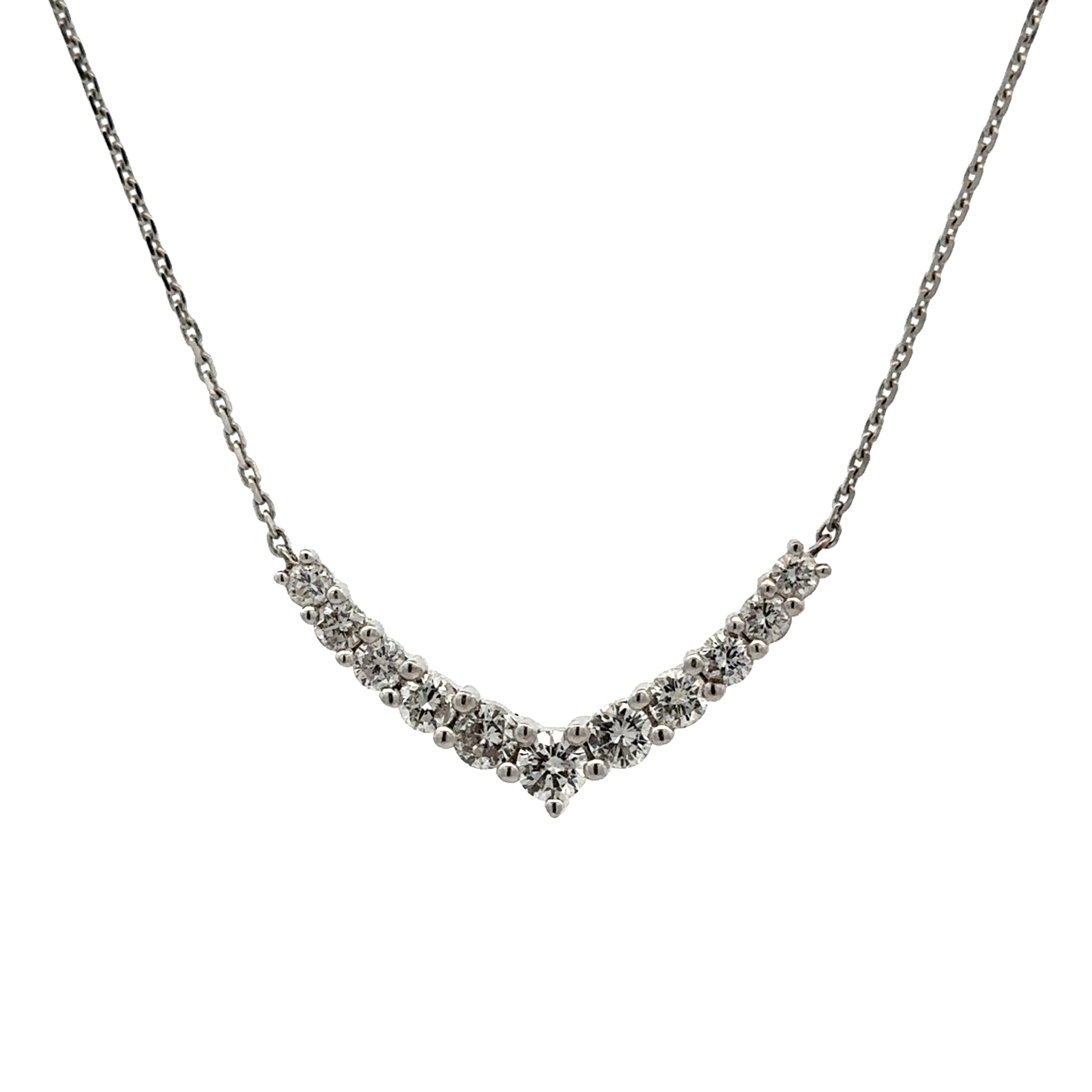 Estate Collection: 18K White Gold 0.90CTW. Natural Diamond V-Shape Necklace