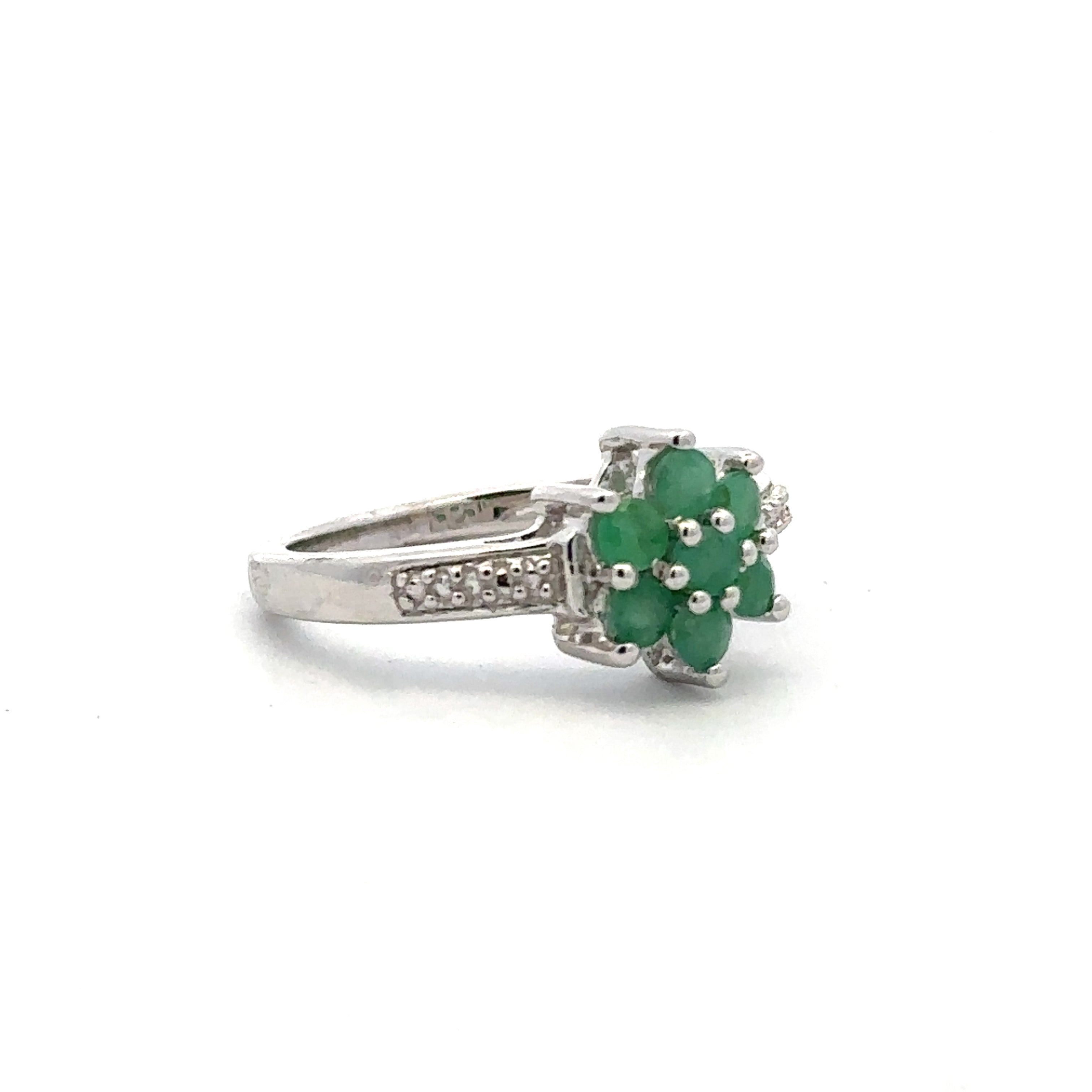 Estate Collection: Sterling Silver Emerald Cluster Polished Ring