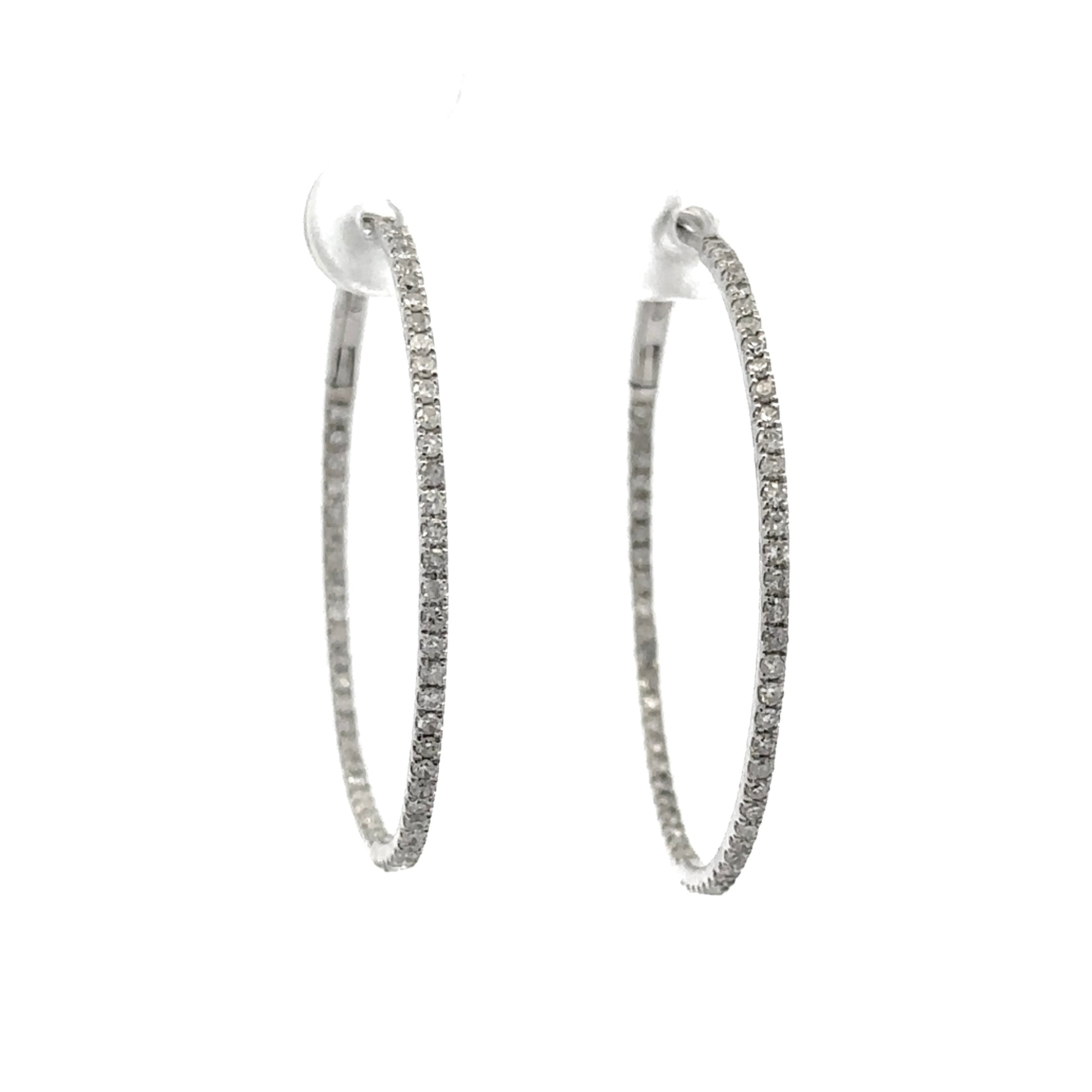 Estate Collection: 10K White Gold 0.5CTW. Natural Diamond 38MM Round Hoop Earrings