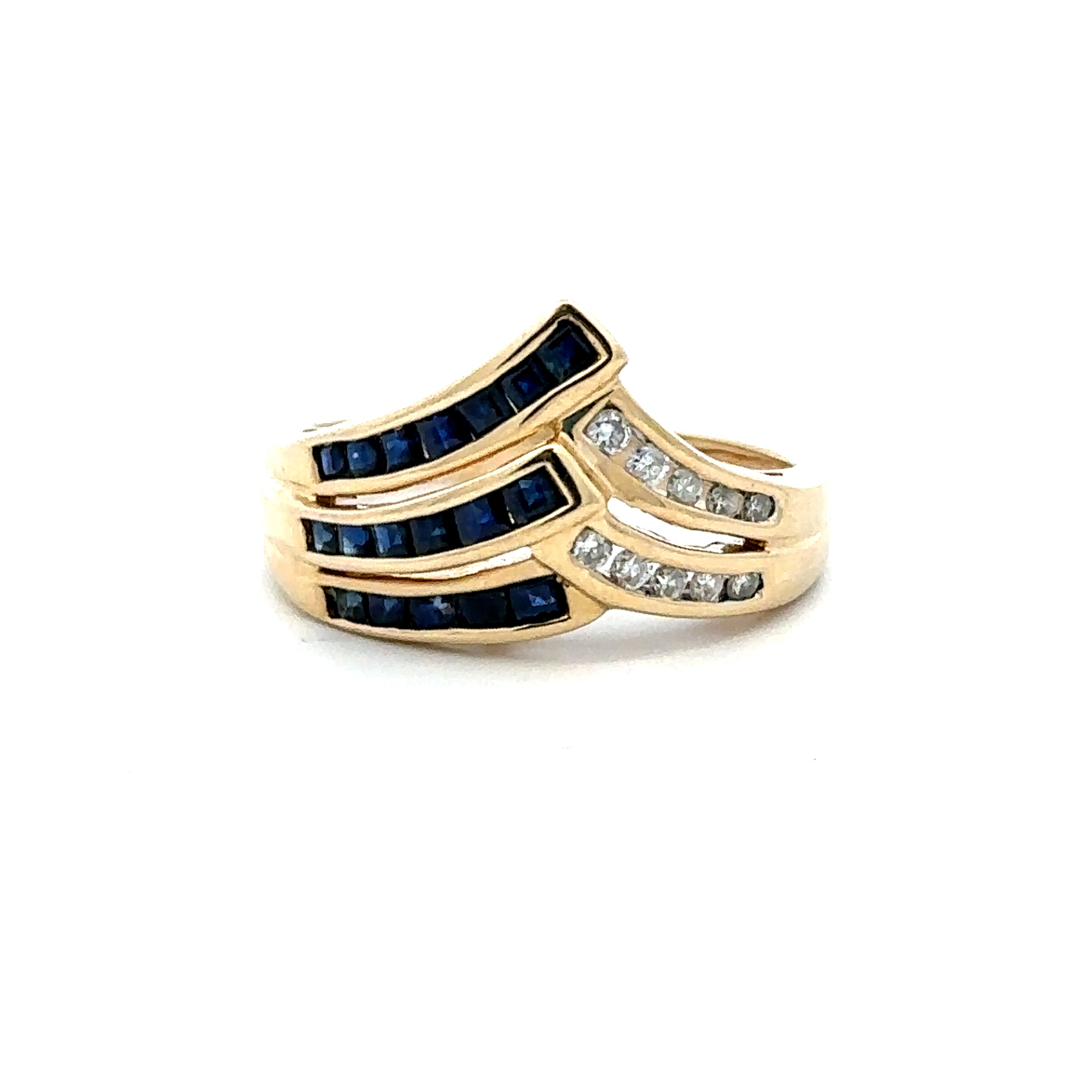 Estate Collection: 14K Yellow Gold Blue Sapphire &  Accented Diamond Cocktail Ring