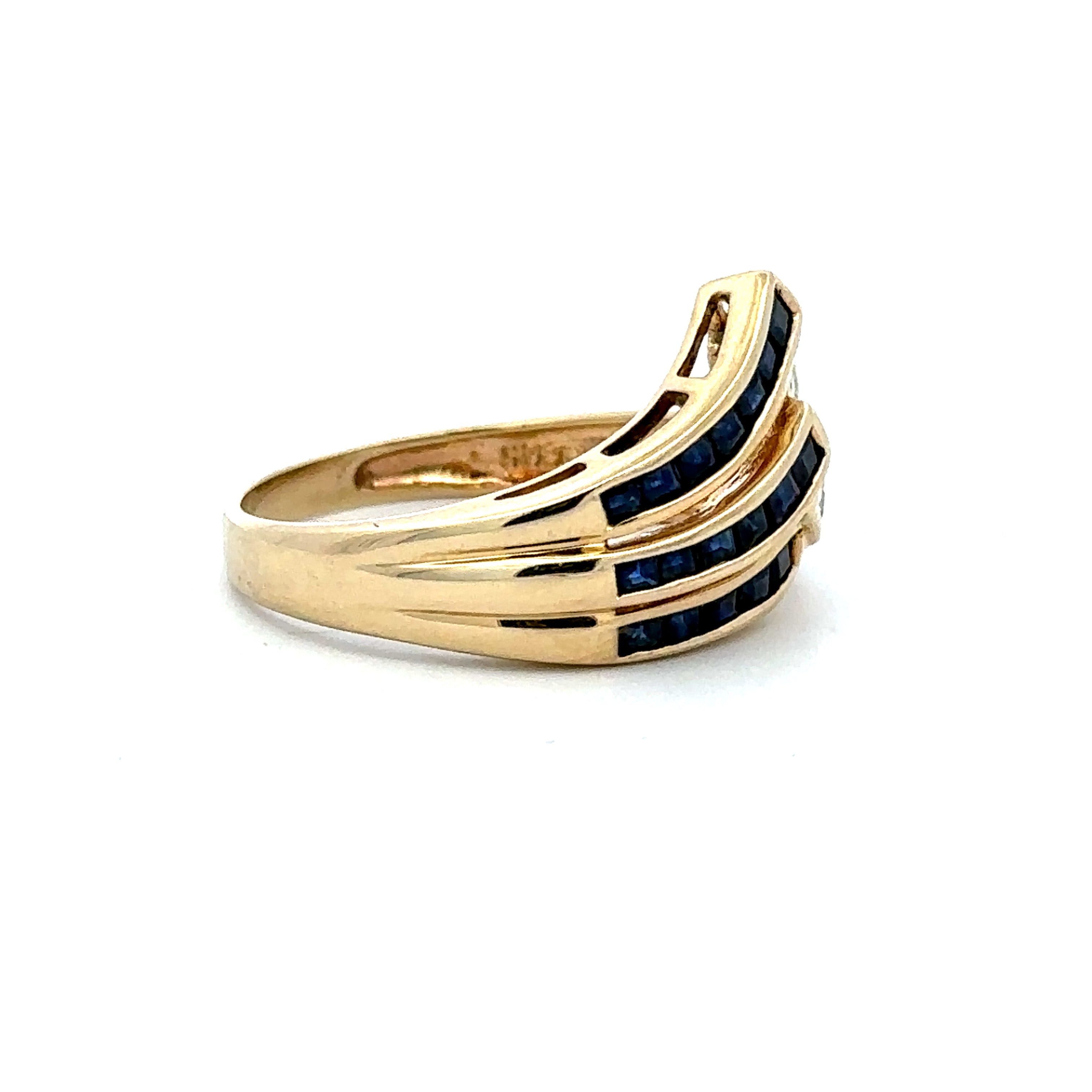 Estate Collection: 14K Yellow Gold Blue Sapphire &  Accented Diamond Cocktail Ring
