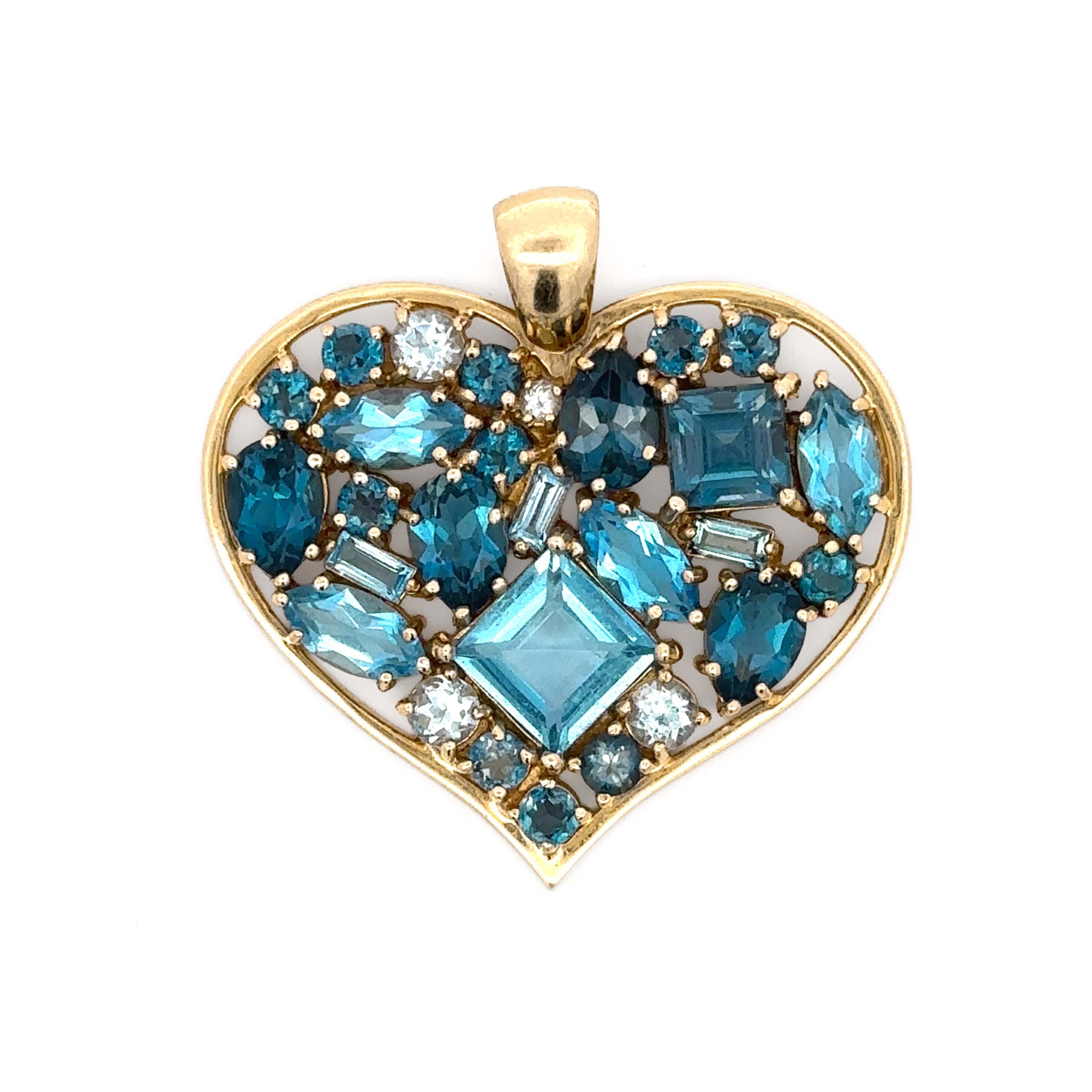 Estate Collection:14K Yellow Gold Mixed Blue Stone Heart Pendant (without chain)