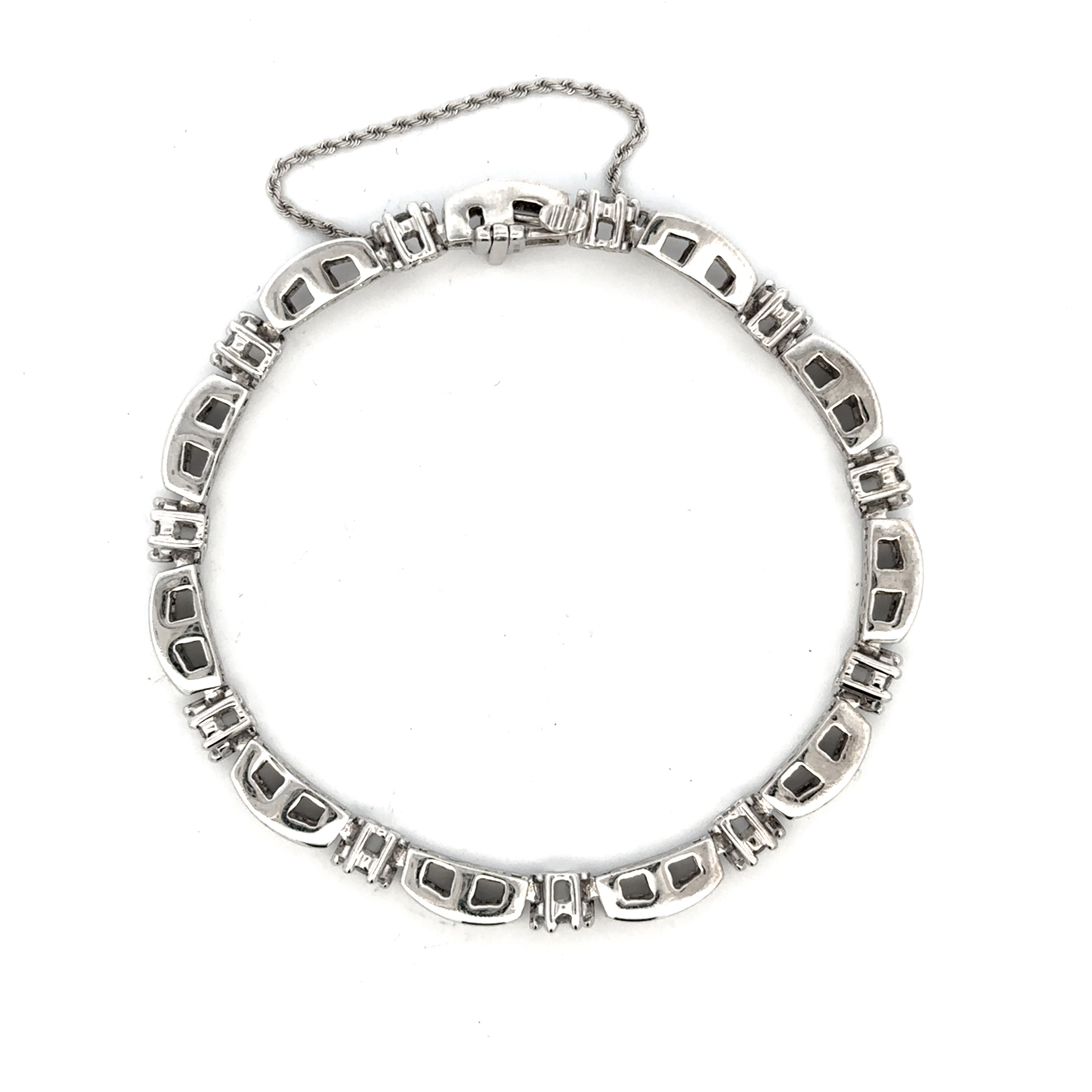 Estate Collection: 14K White Gold 3CTW. Natural Diamond Link Tennis Bracelet with Safety Chain