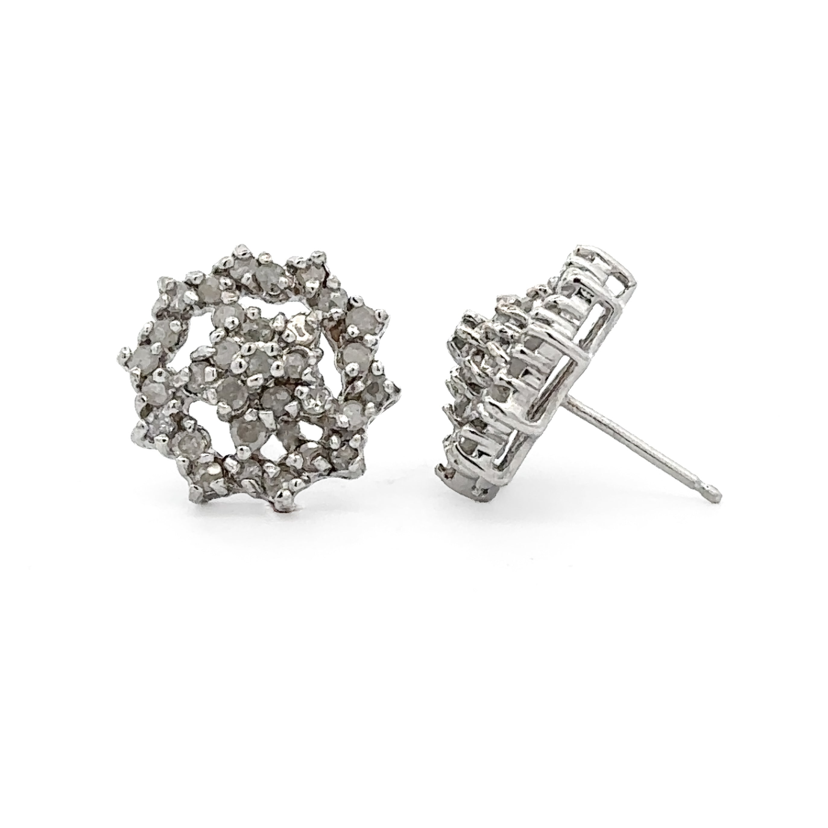 Estate Collection: 10K White Gold 1CTW. Diamond Snowflake Stud Earrings