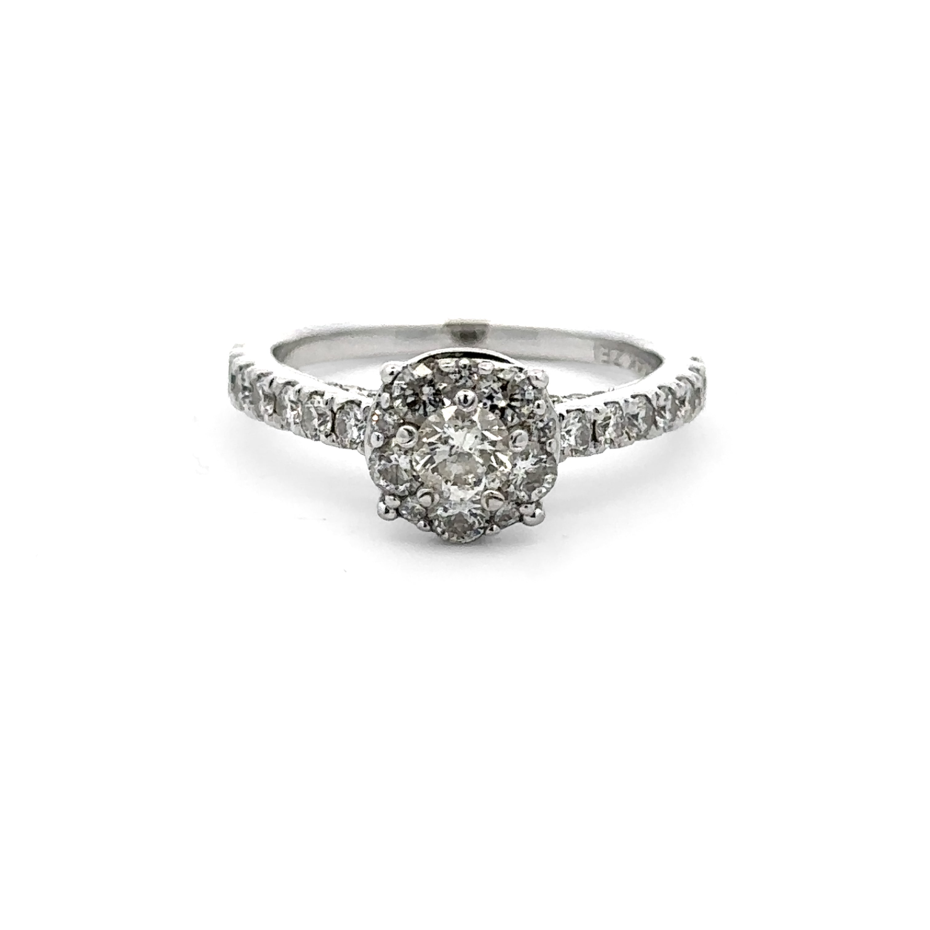 Estate Collection: 14K White Gold 1CTW. Natural Diamond Halo Engagement Ring