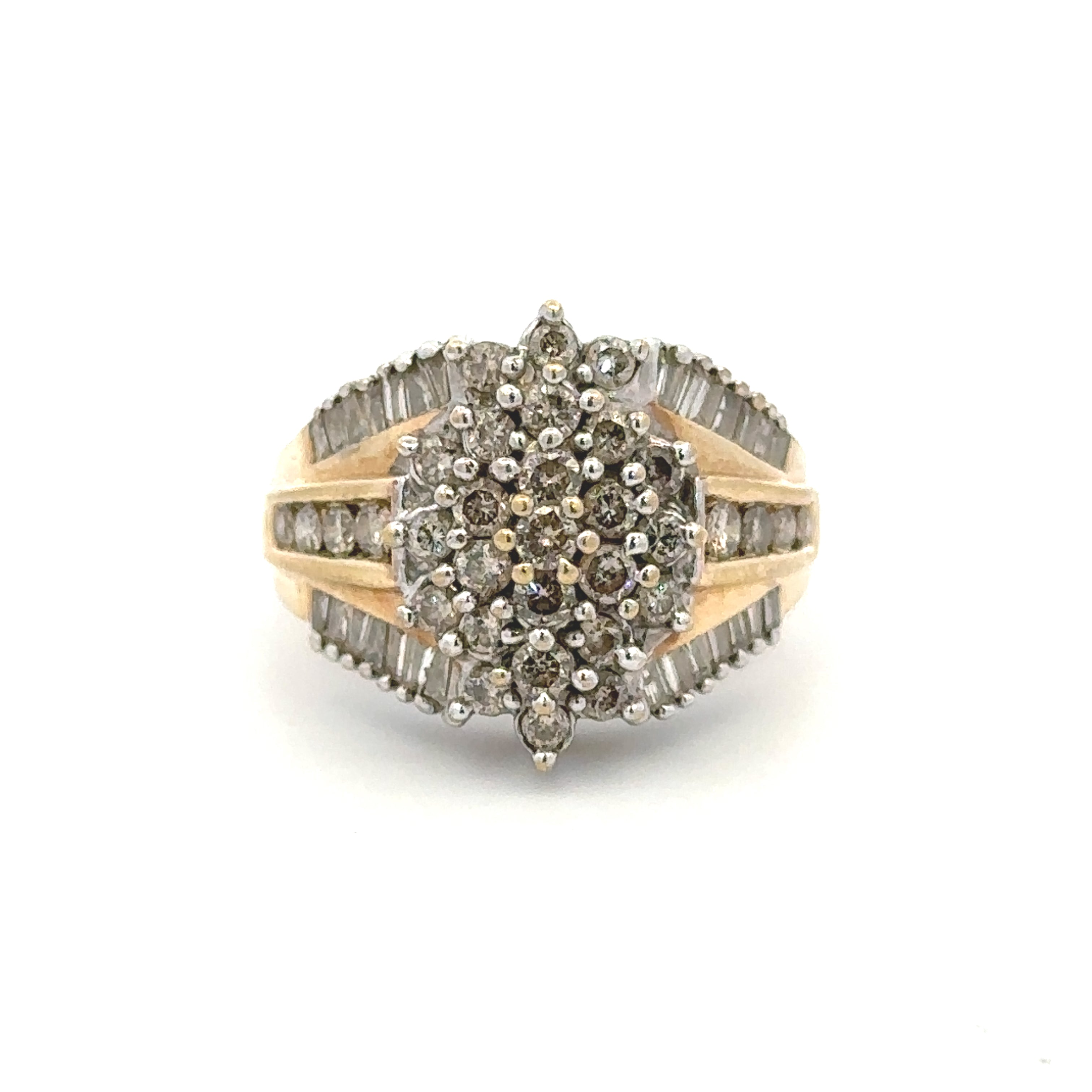 Estate Collection: 10K Yellow Gold Natural Diamond Marquise Motif Cluster Cocktail Ring