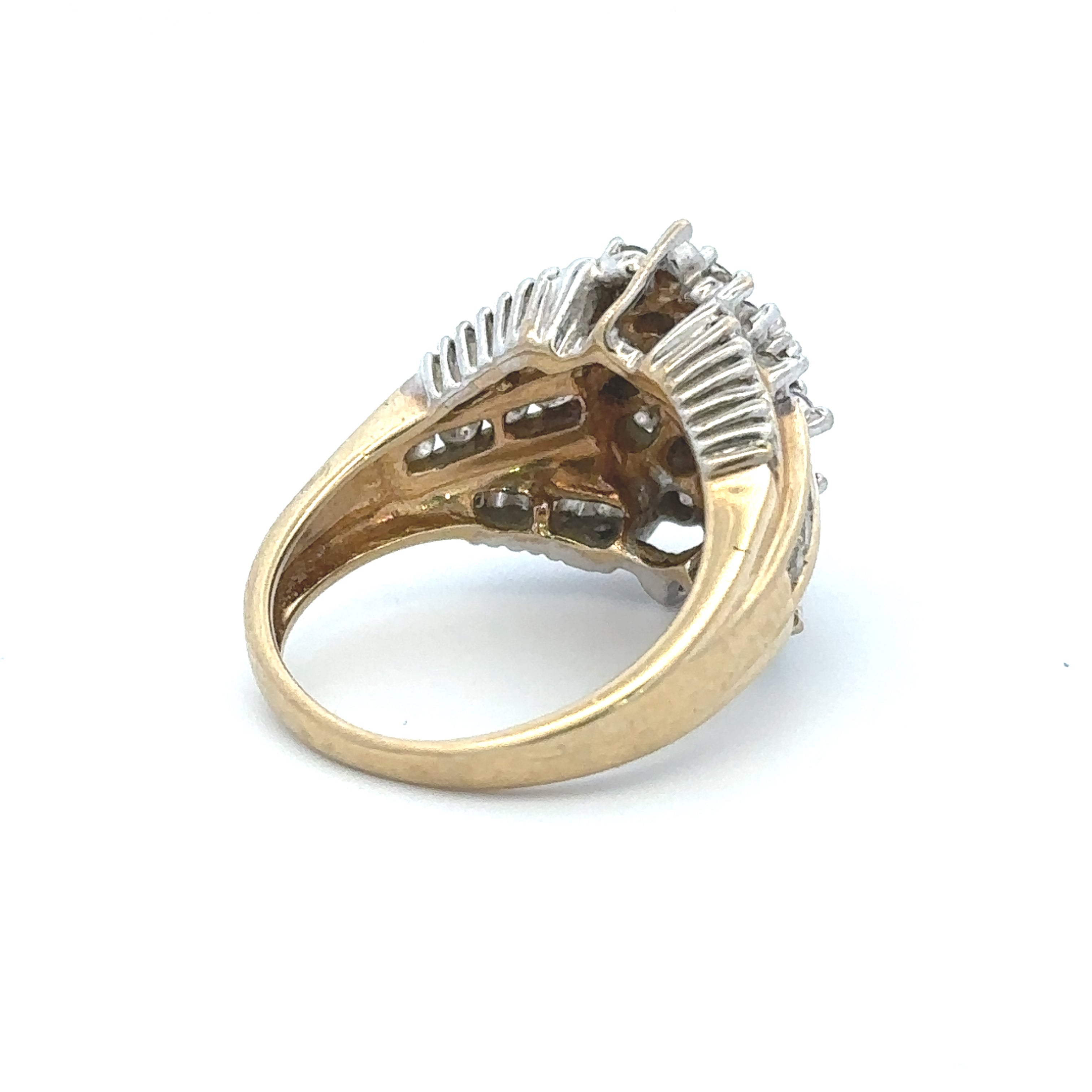Estate Collection: 10K Yellow Gold Natural Diamond Marquise Motif Cluster Cocktail Ring