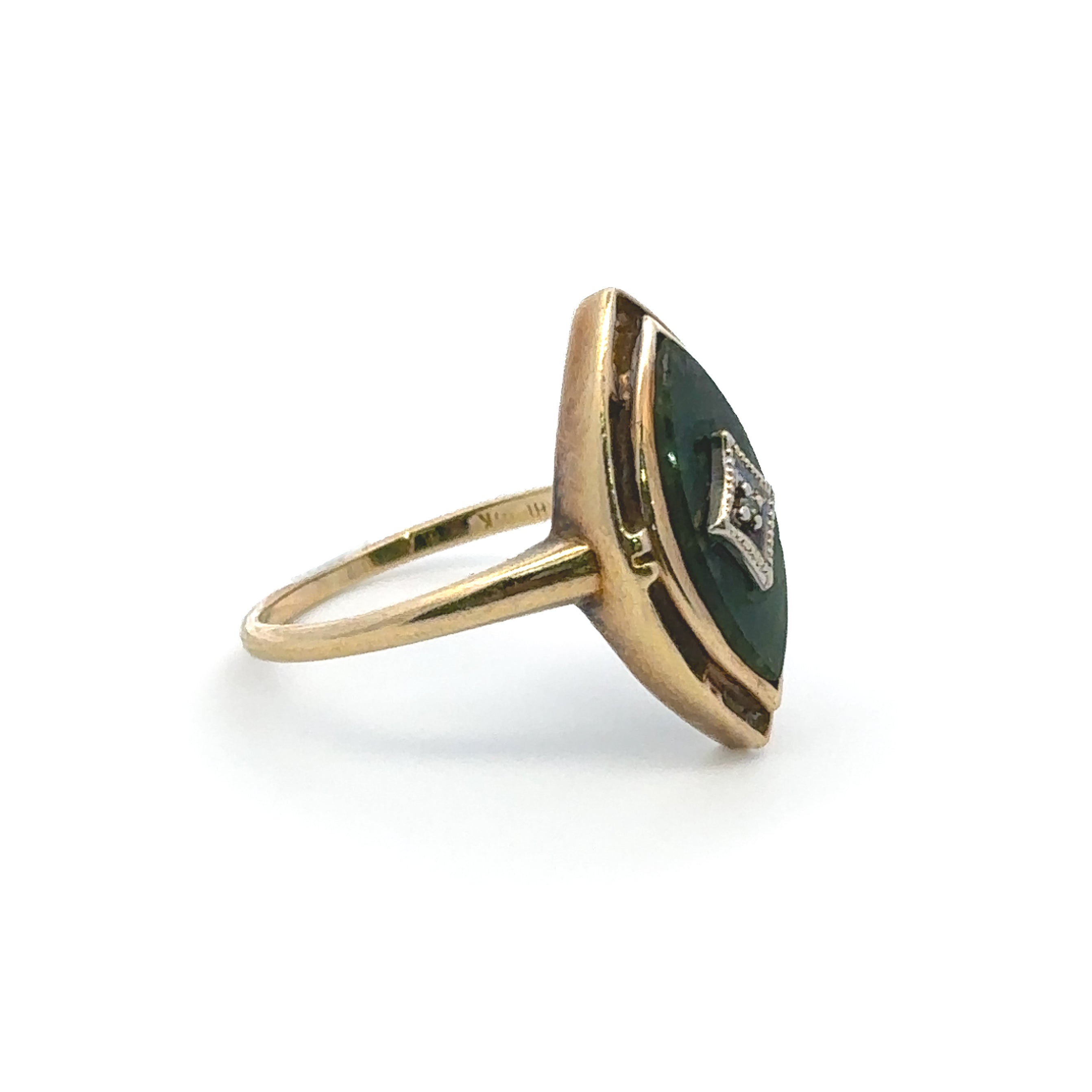 Estate Collection: 10K Yellow Gold Marquise Cut Green Ring with Diamond Accent