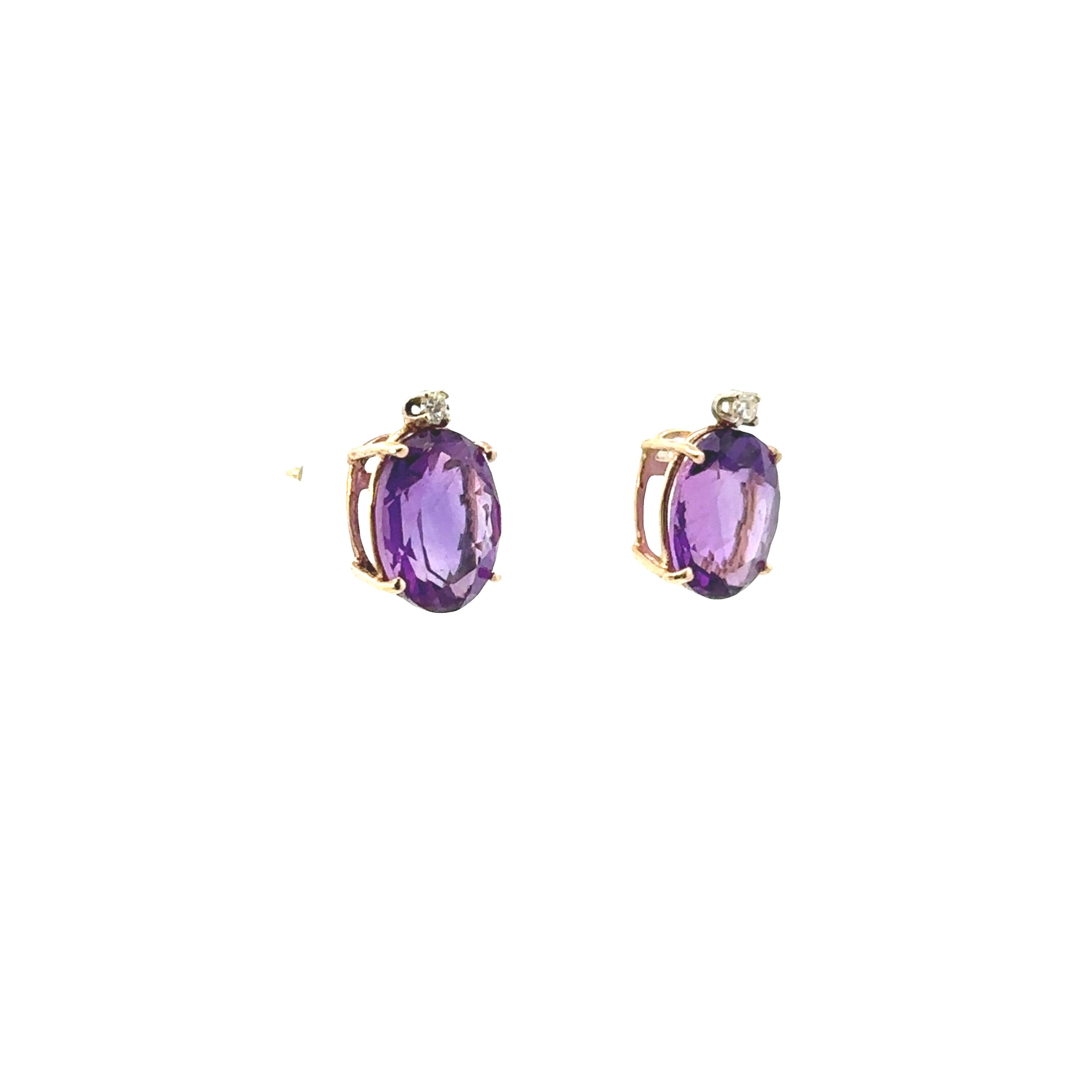 Estate Collection: 14K Yellow Gold 3.4CTW. Amethyst & Diamond Accented Stud Earrings