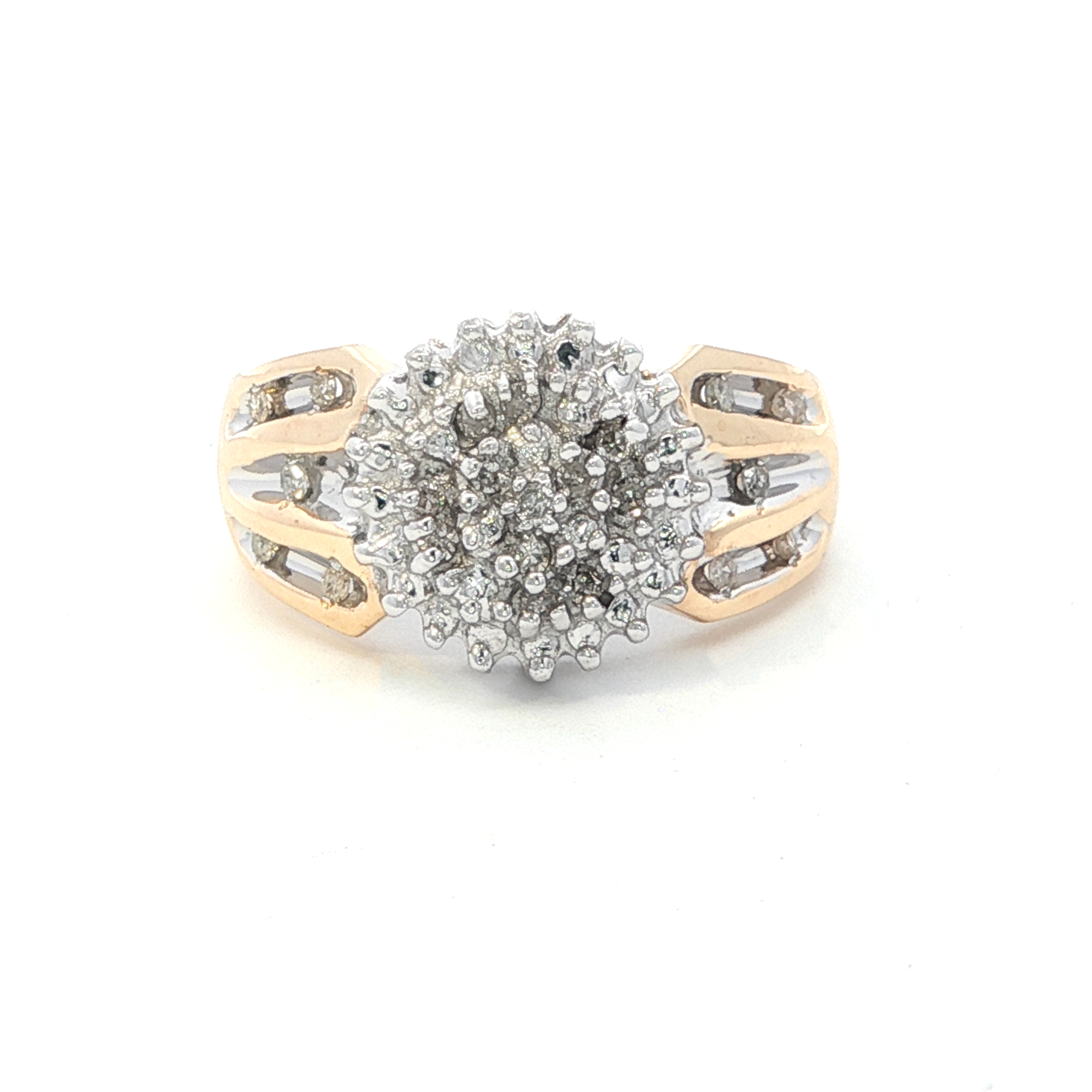 Estate Collection: 10K Yellow & White Gold Diamond Halo Cluster Cocktail Ring