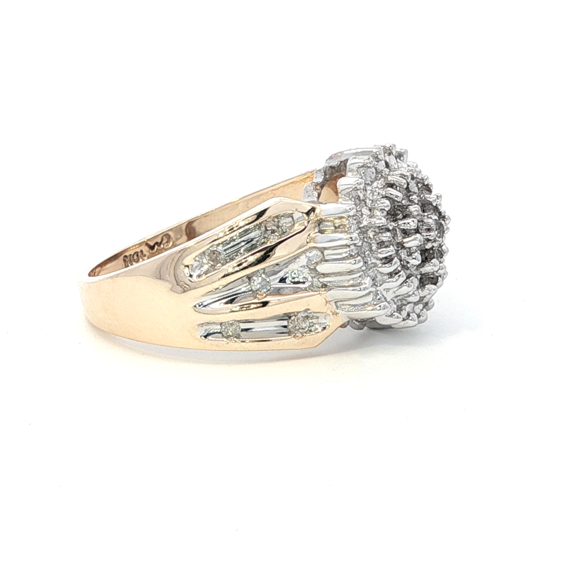 Estate Collection: 10K Yellow & White Gold Diamond Halo Cluster Cocktail Ring