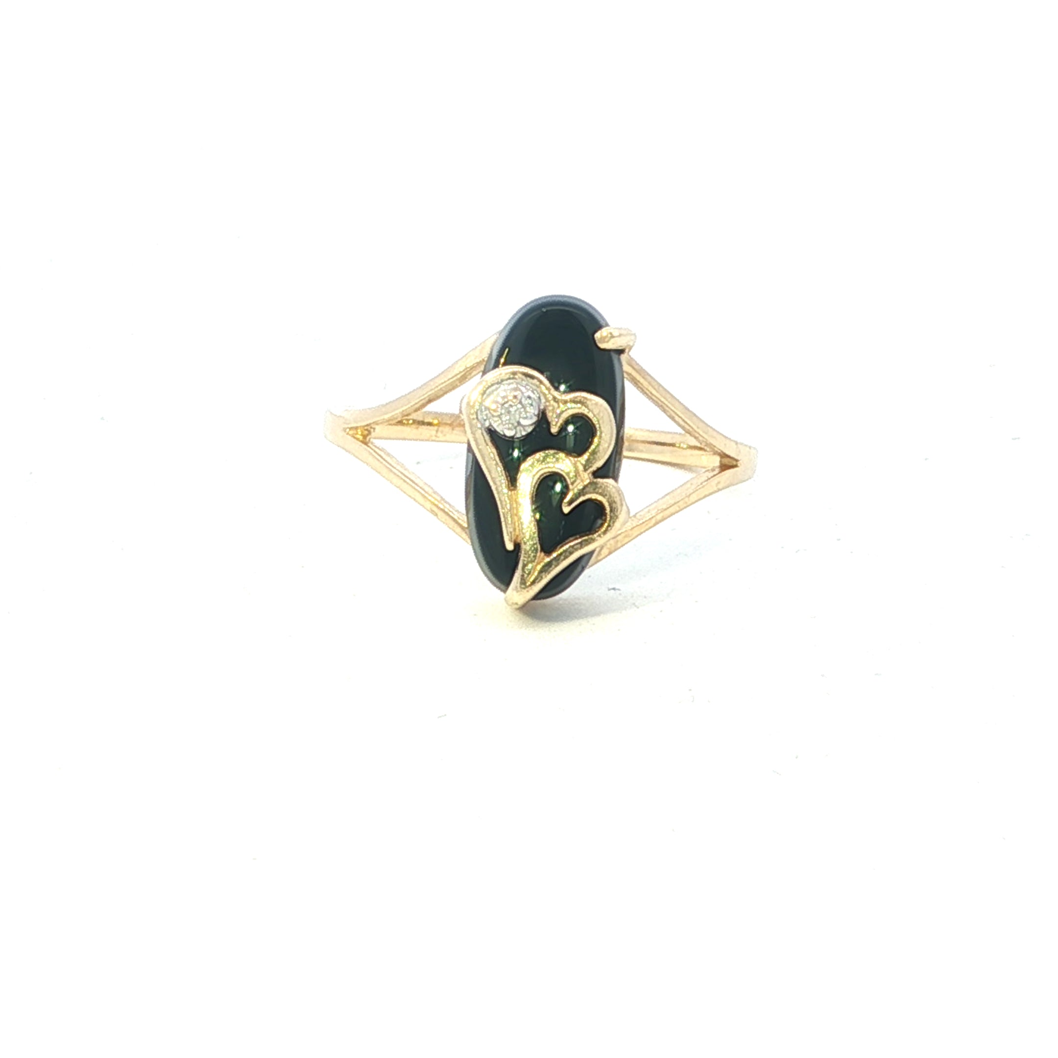 Estate Collection: 10K Yellow Gold Oval Onyx Heart Ring