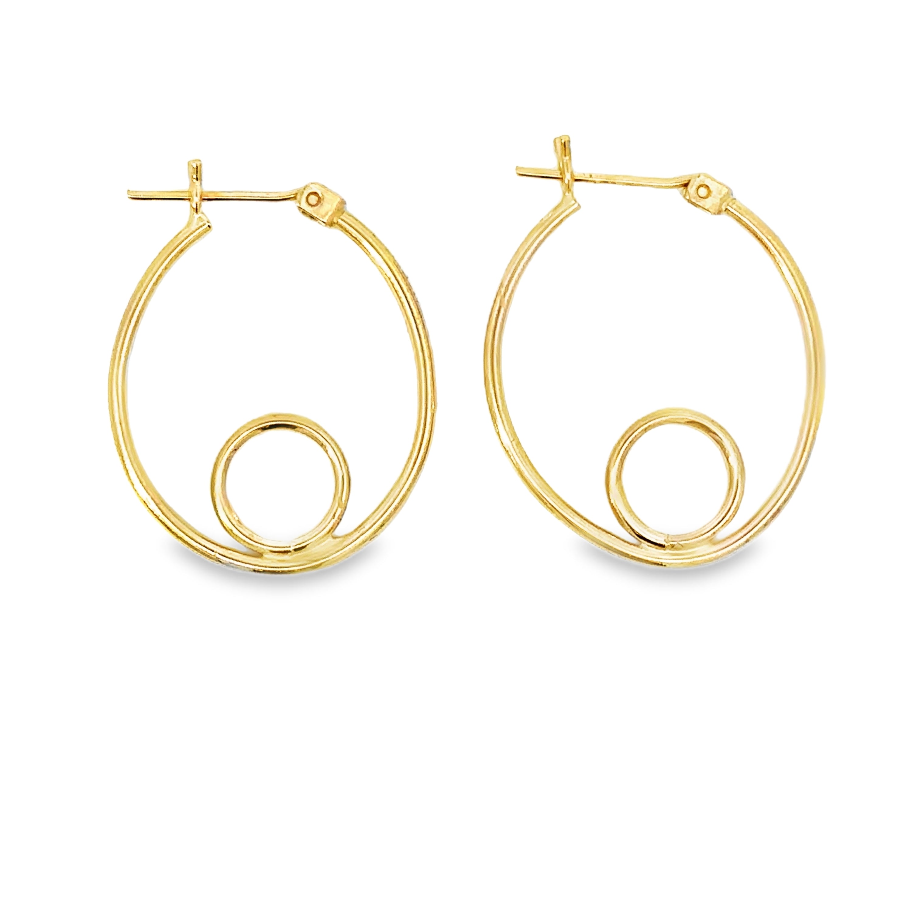 Estate Collection: 14K Yellow Gold Oval Hoop Earrings with Circle Addition