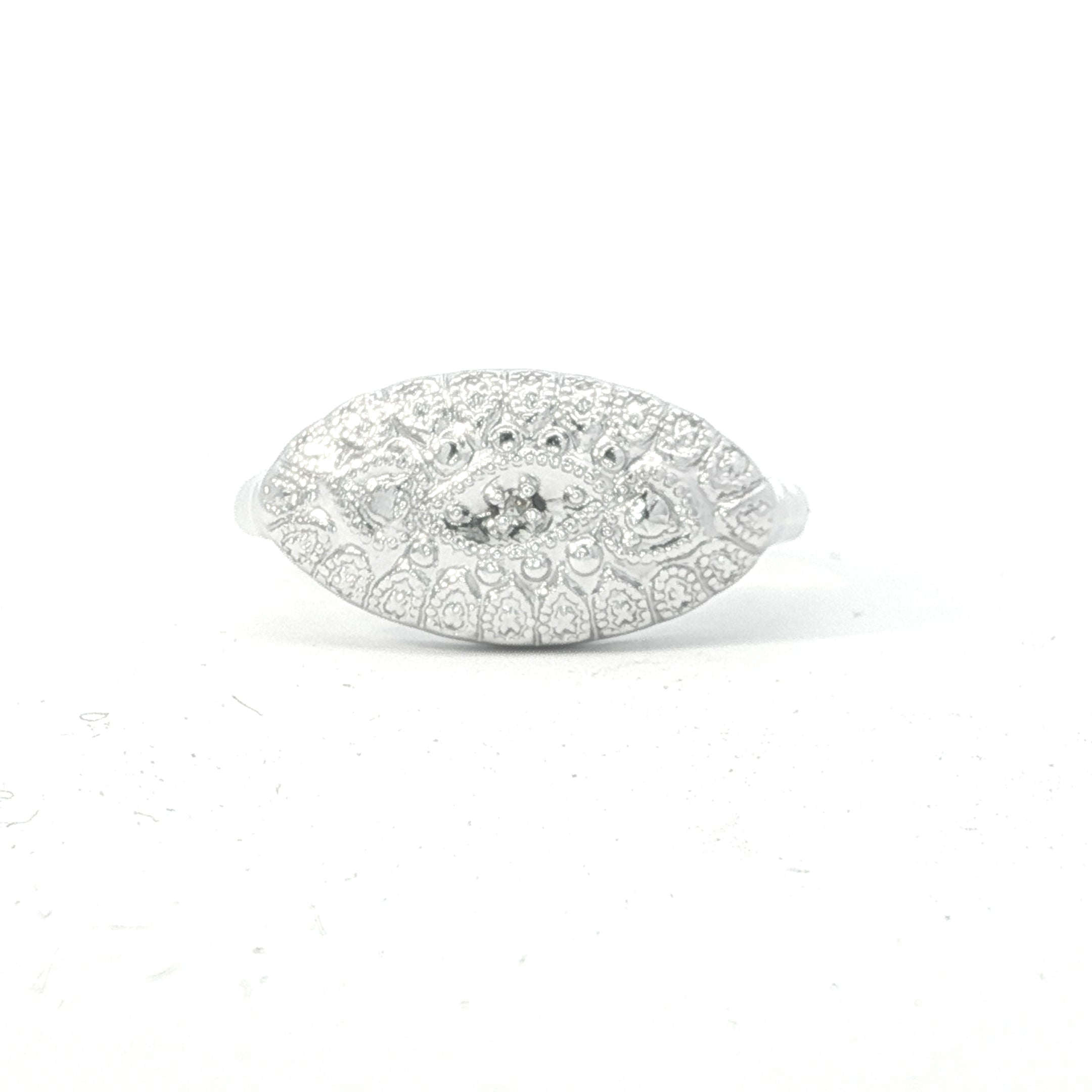 Estate Collection: 10K White Gold Diamond Lace Style Signet Ring