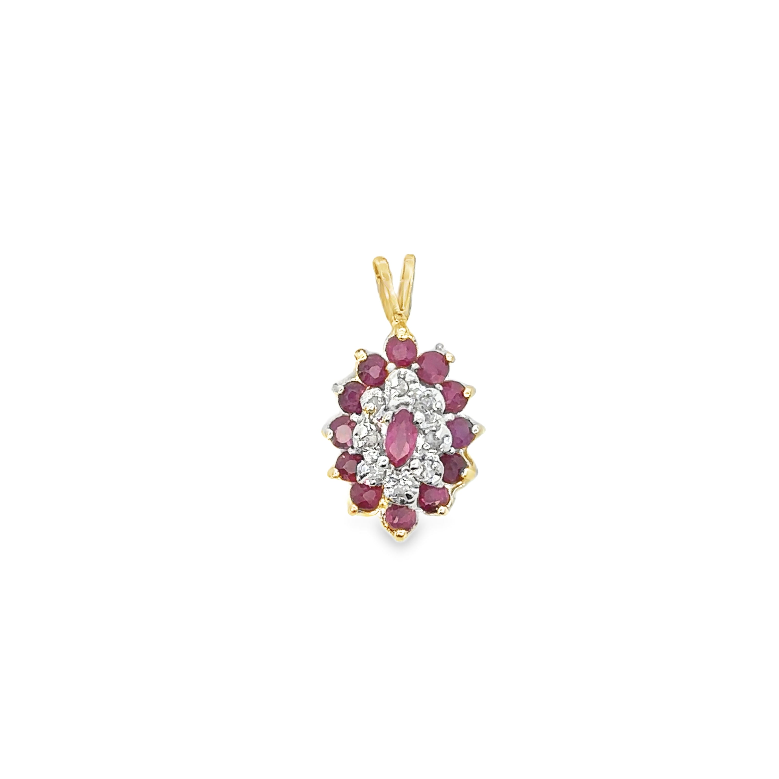 Estate Collection: 10K Yellow Gold Ruby and Diamond Pendant without Chain