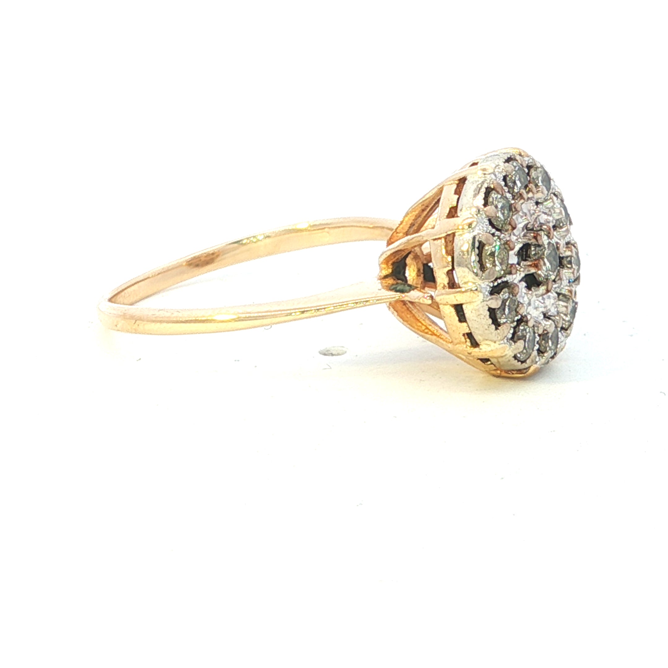 Estate Collection: 14K Yellow and White Gold Diamond Cluster Flower Style Statement Ring
