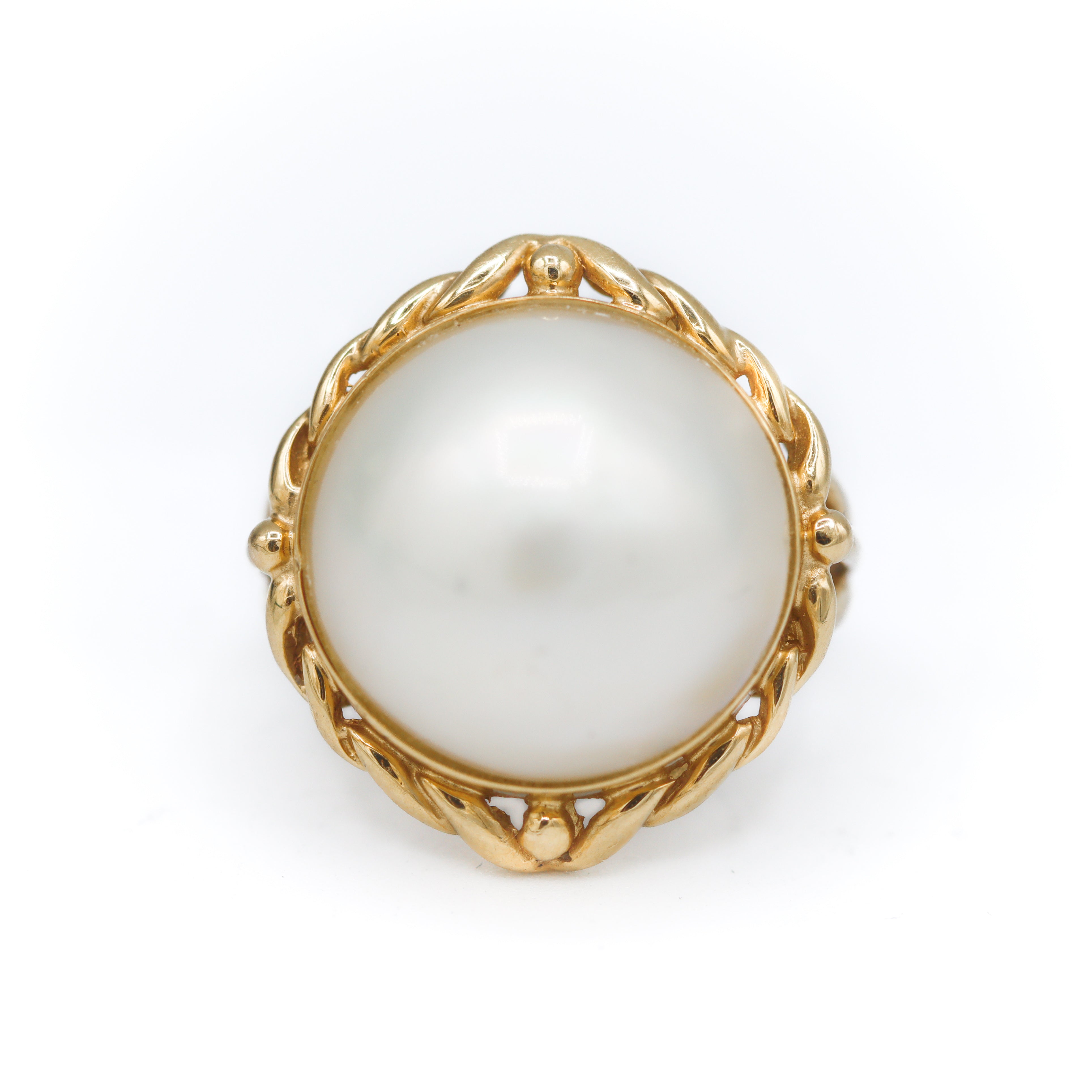 Estate Collection: 18K Yellow Gold Large White Pearl Statement Ring