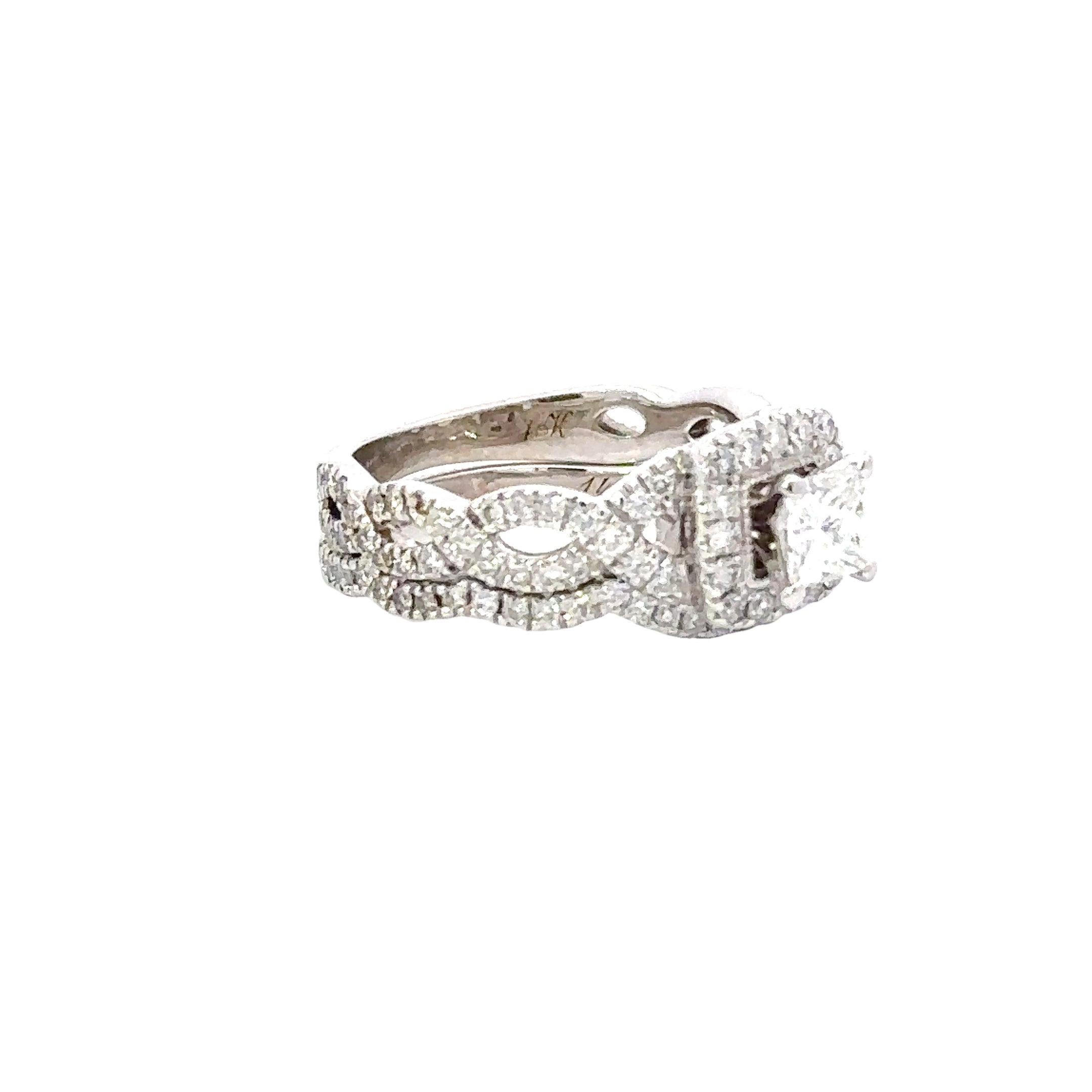 Estate Collection: 14K White Gold  Neil Lane Princess-Cut Diamond  Engagement Ring Set