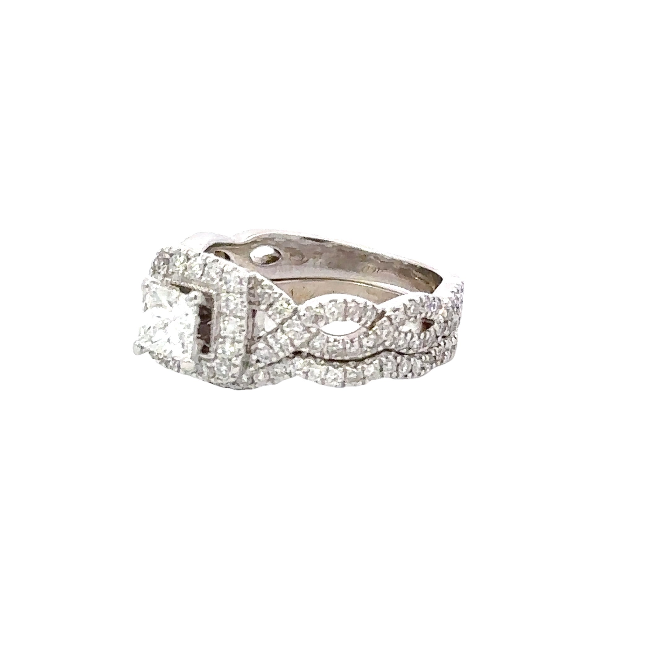 Estate Collection: 14K White Gold  Neil Lane Princess-Cut Diamond  Engagement Ring Set