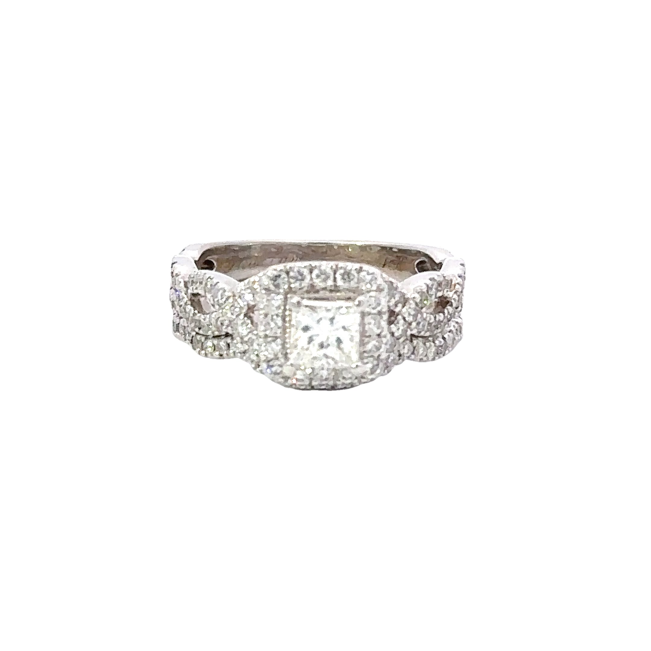 Estate Collection: 14K White Gold  Neil Lane Princess-Cut Diamond  Engagement Ring Set