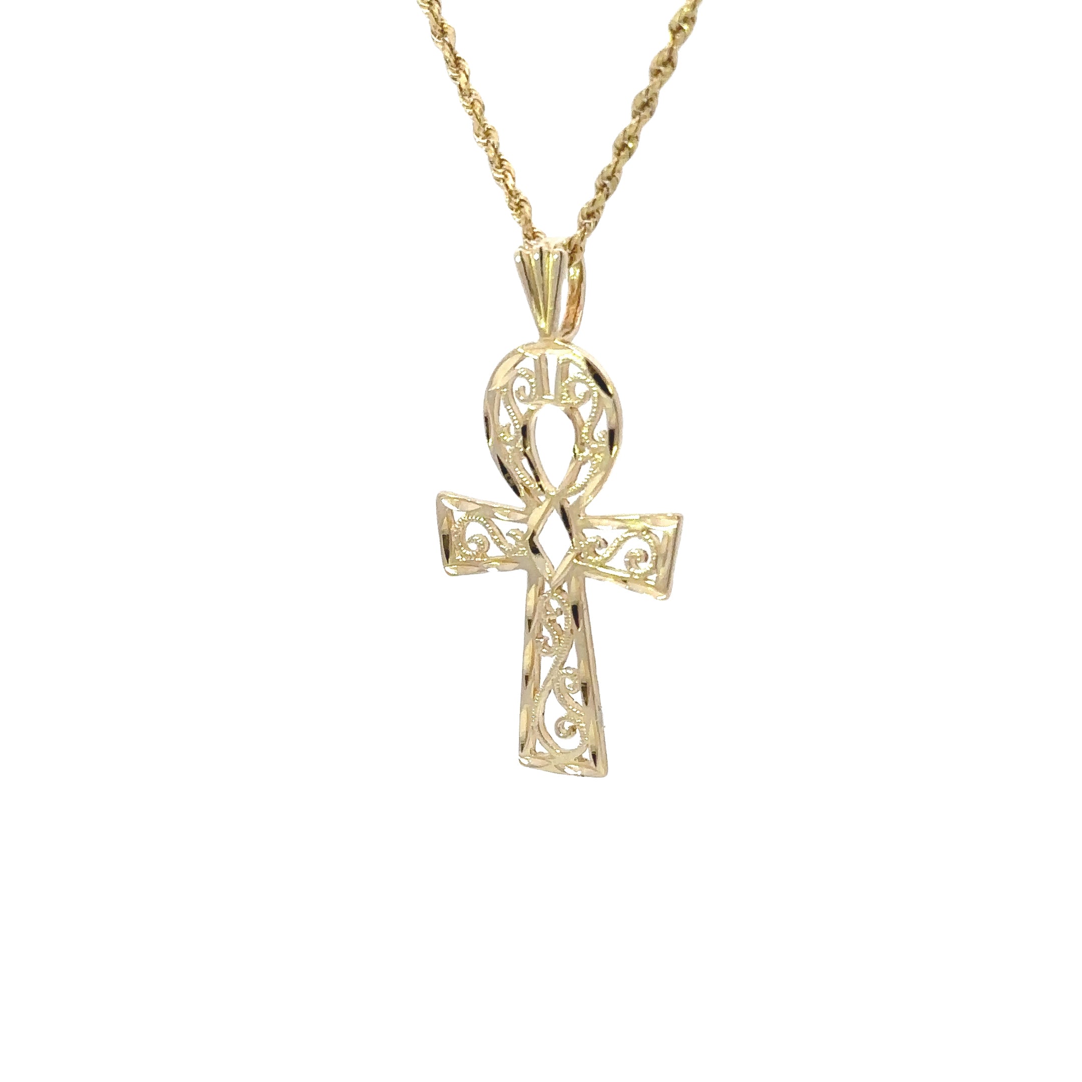 Estate Collection: 14K Yellow Gold Cross Pendant With 18" Box Chain