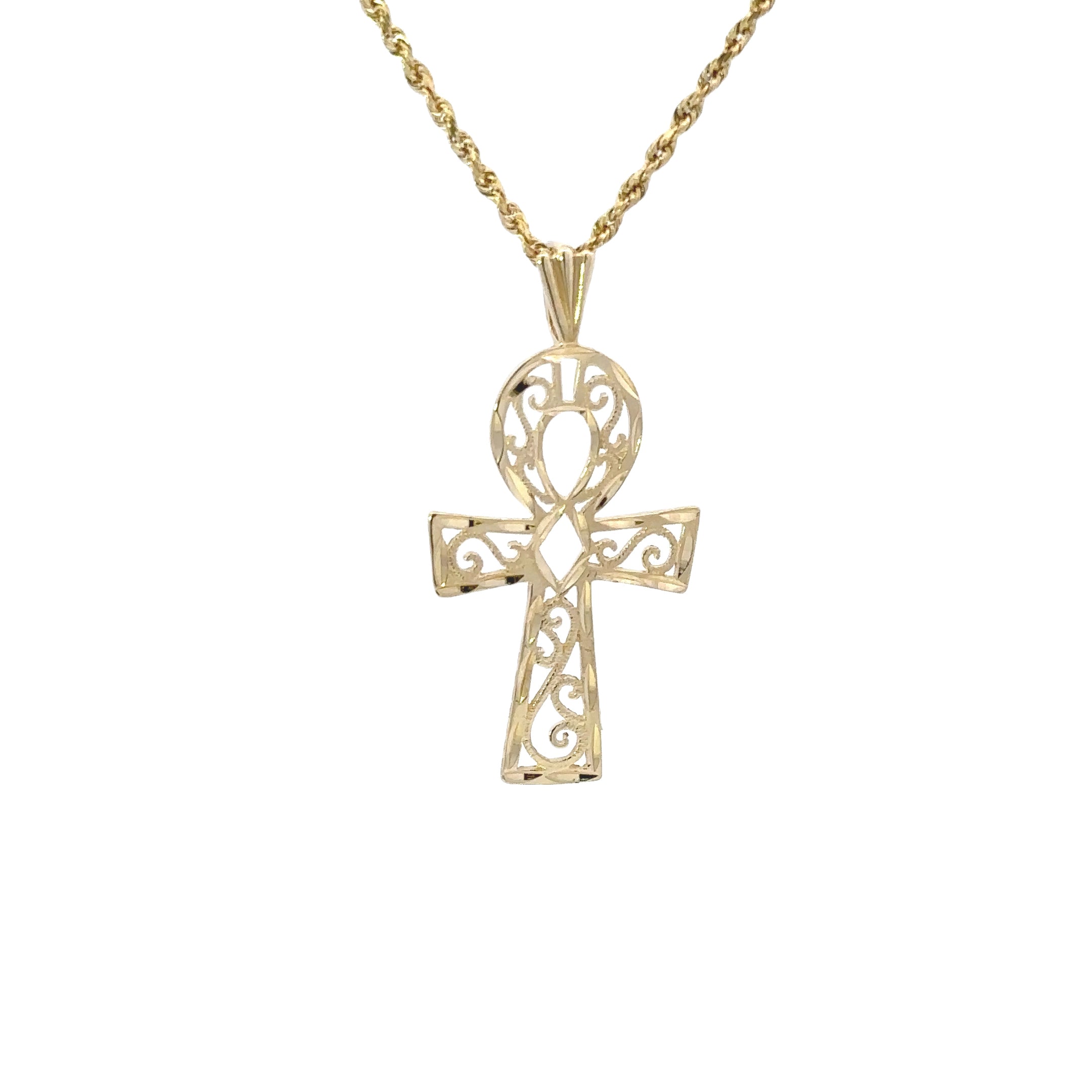 Estate Collection: 14K Yellow Gold Cross Pendant With 18" Box Chain