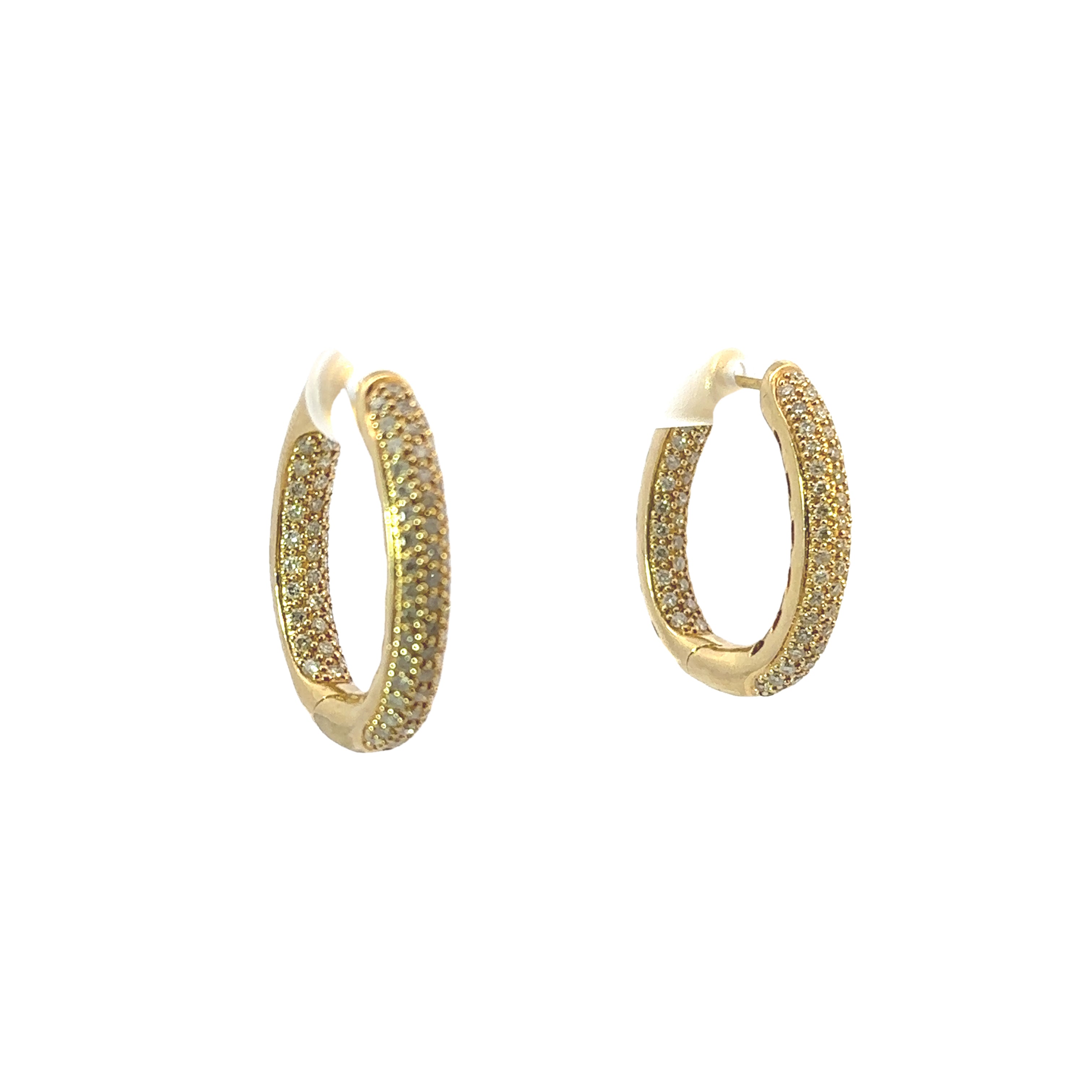 Estate Collection: 14K Yellow Gold Oval Inside-Out Diamond Hoop Earrings