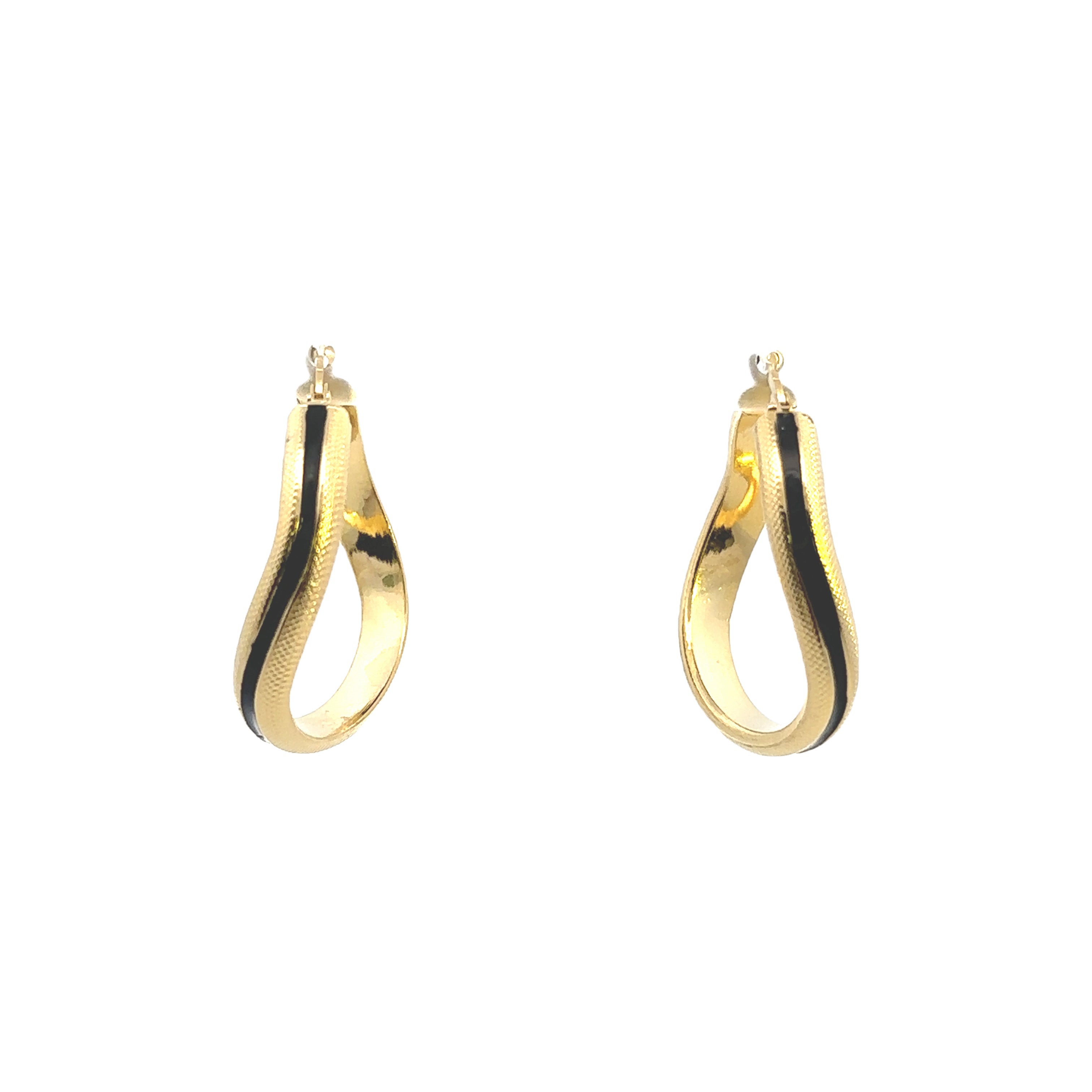 Estate Collection: 18K Yellow Gold Black Inlay Wavy Hoop Earrings