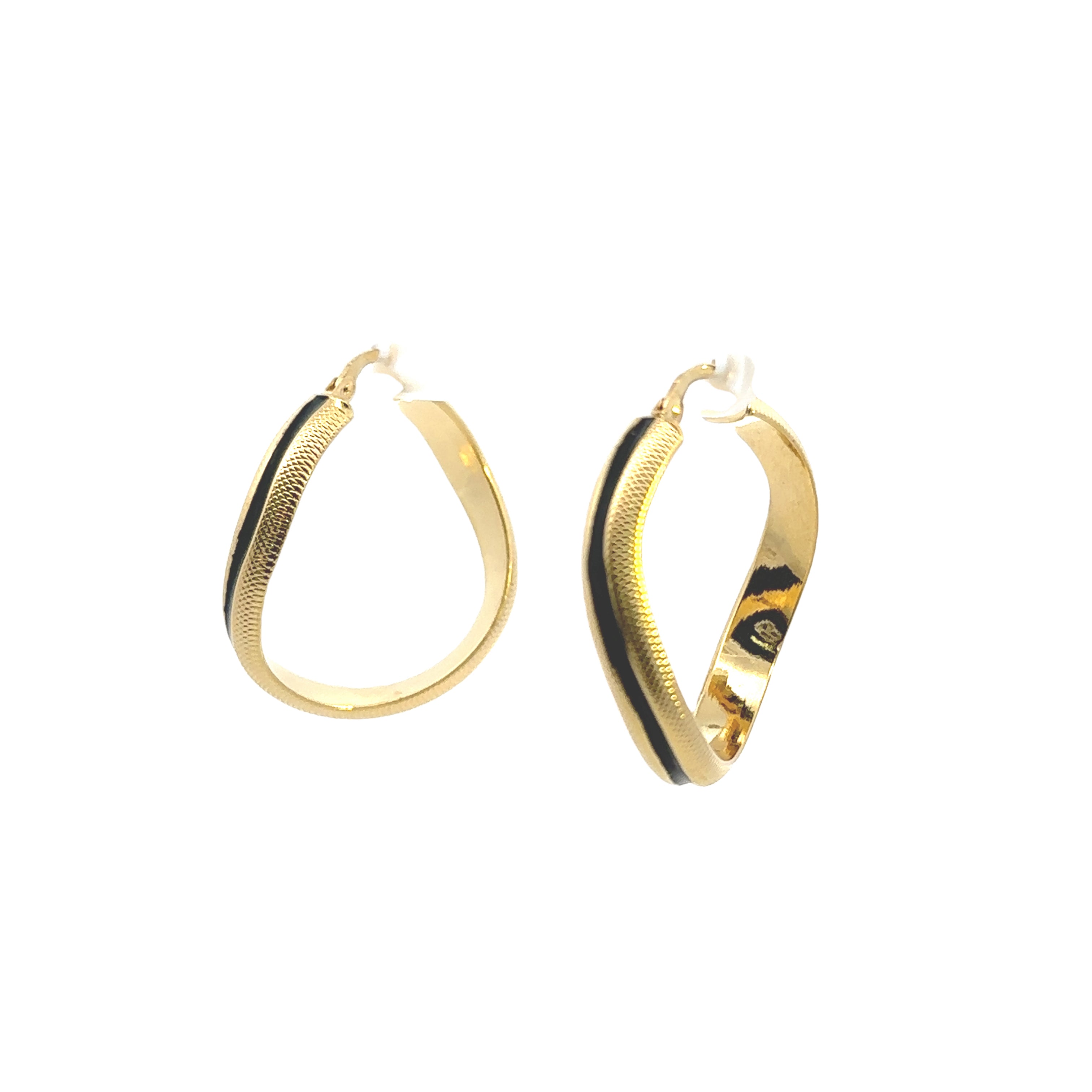 Estate Collection: 18K Yellow Gold Black Inlay Wavy Hoop Earrings